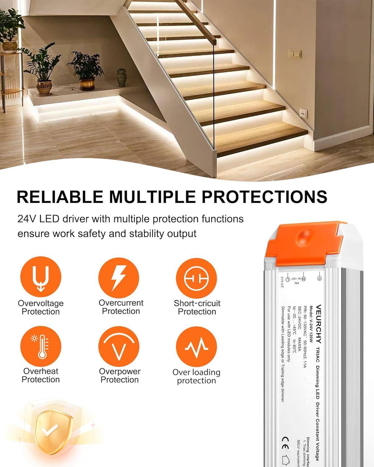 24V Dimmable LED Driver 120W AC 120V to DC 24 Volt Dimmable Lighting Low Voltage Transformers Compatible with Lutron & Leviton Dimmer Switches, 24V Power Supply for LED Strip Lights 2 Pack