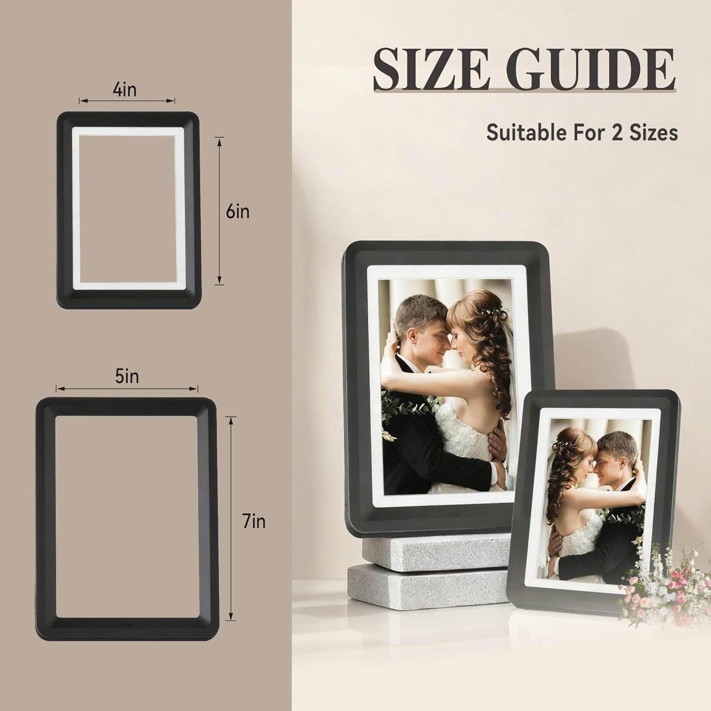 1-Pack 5x7 Black Picture Frame, Clear Acrylic Photo Frame with White Mat for 4x6 Photos, One-Piece Shatterproof & Tool-Free Design, UV-Resistant Waterproof Tabletop Frame for Home Office Decor