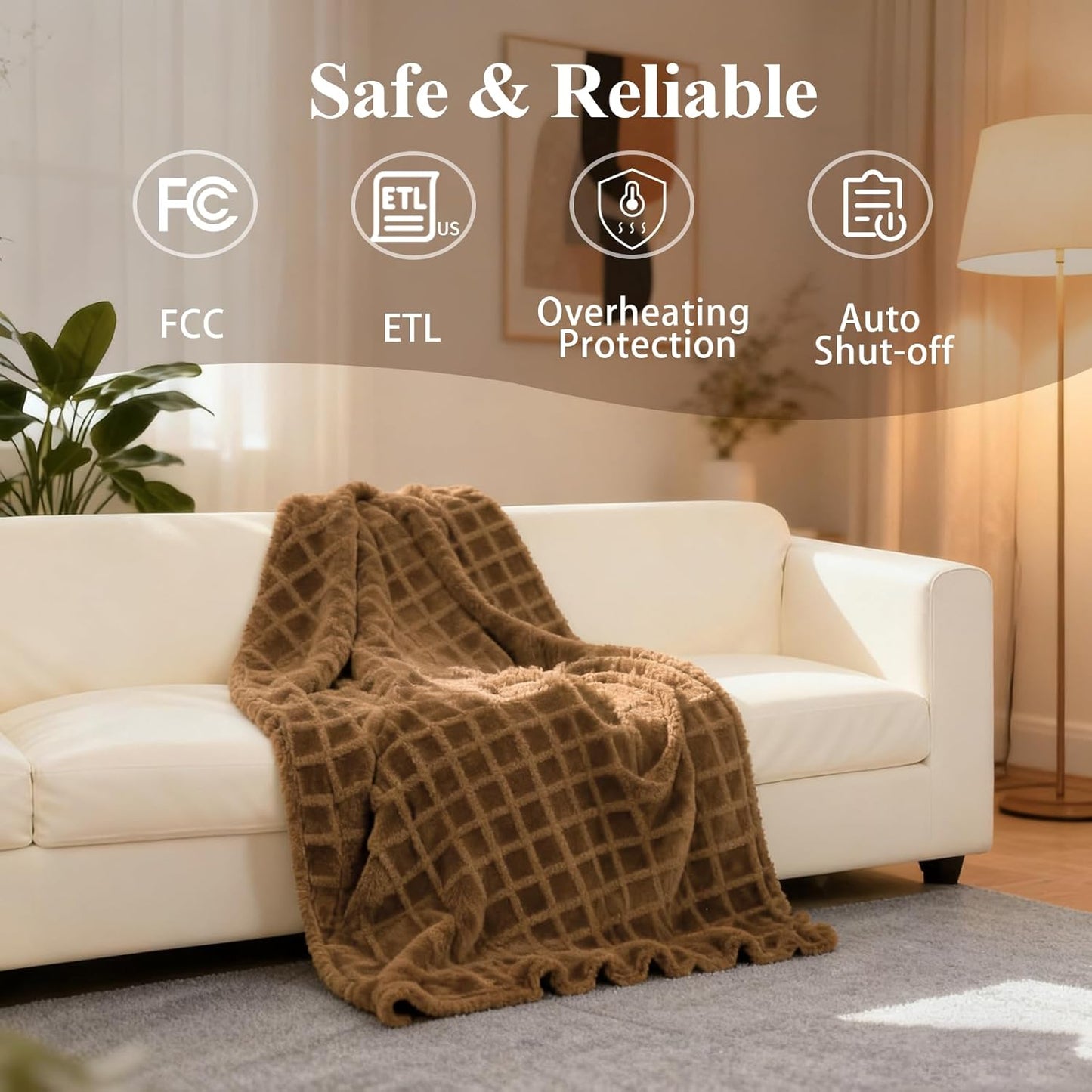 Heated Blanket Electric Full, 74”x84“Heating Blanket Waffle with 12 Heat Levels, Fast Heating Blanket with 1-12 Timer Settings, Overheat Protection with ETL & FCC for Home Office Sofa