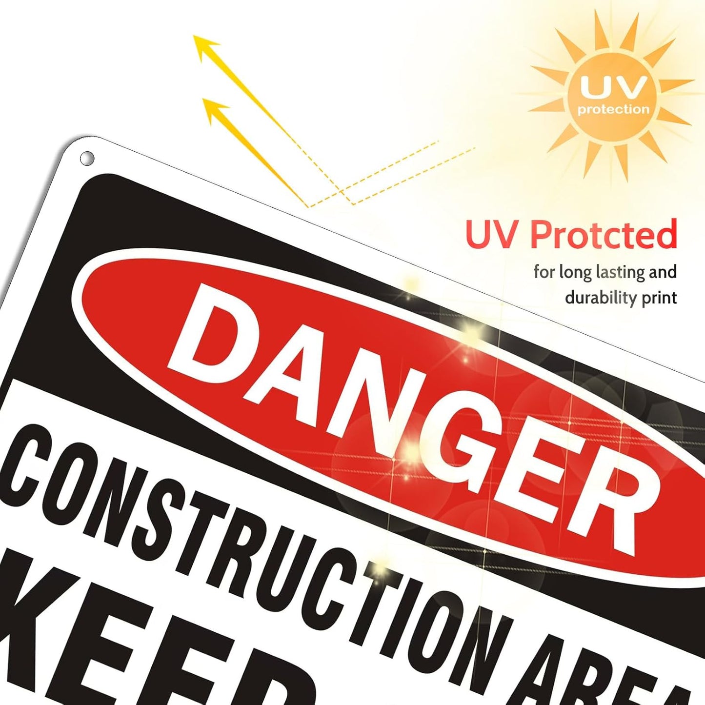 2 Pack "Danger - Construction Area, Keep Out" Sign, 10"x 7" Rust Free Reflective Aluminum Metal Sign, Fade Resistant, Waterproof, Easy to Mount 