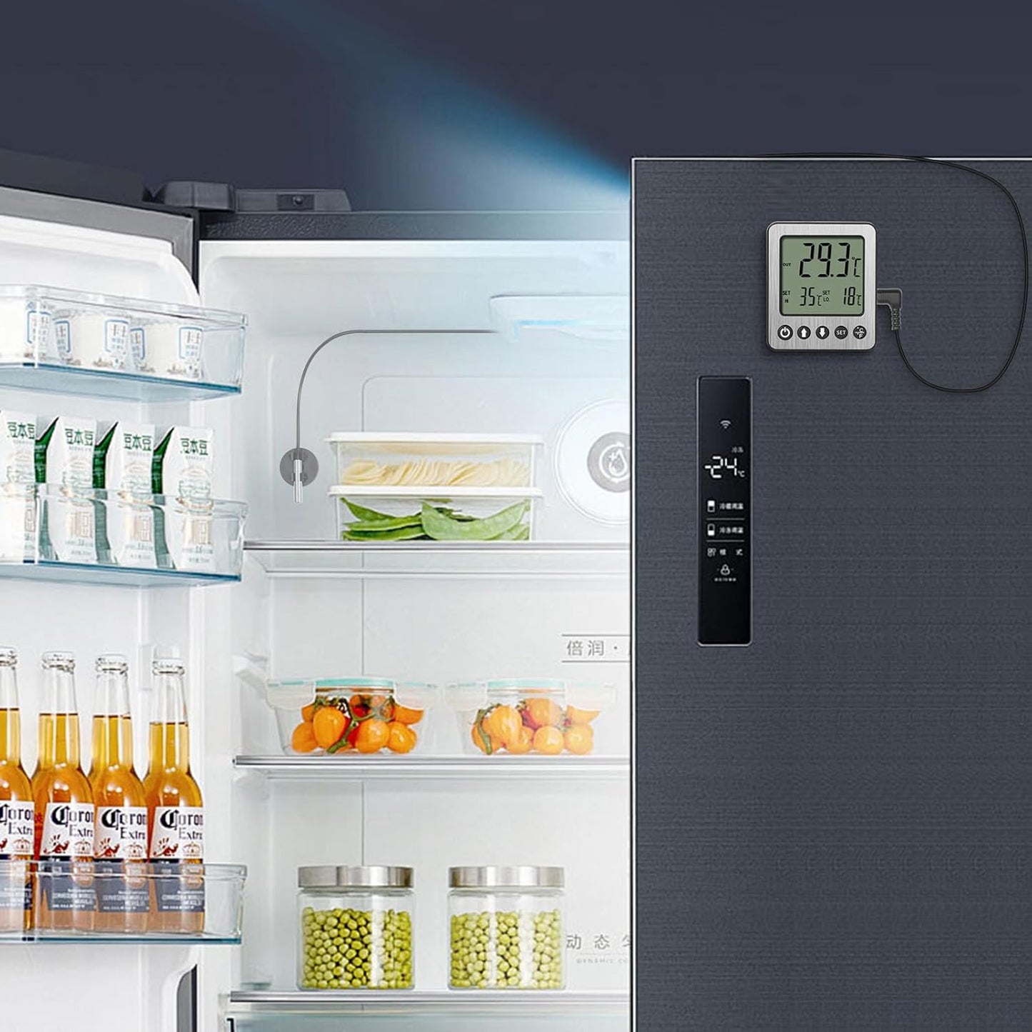 2 pcs Refrigerator Thermometer Freezer Alarm Digital Freezer Thermometer Fridge Thermometer with Extra Sensor high and Low Temperature Alarm (2, Black, ZZ10)