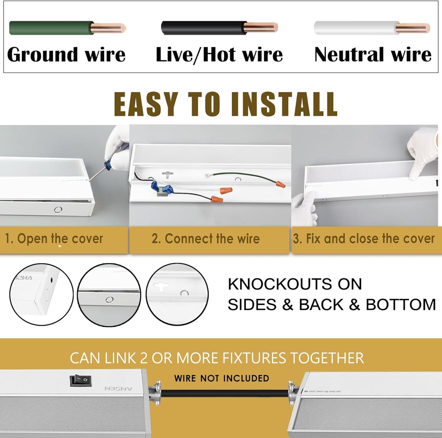 Ansen 2Packs of Under Cabinet Lighting Hardwired, 36in 22W 1426LM Dimmable Led Light for Kitchen/Closet, CRI 92+, R9 90+, 3 Color Temperature, 3000K/4000K/5000K(Warm White, Cool White, Daylight)