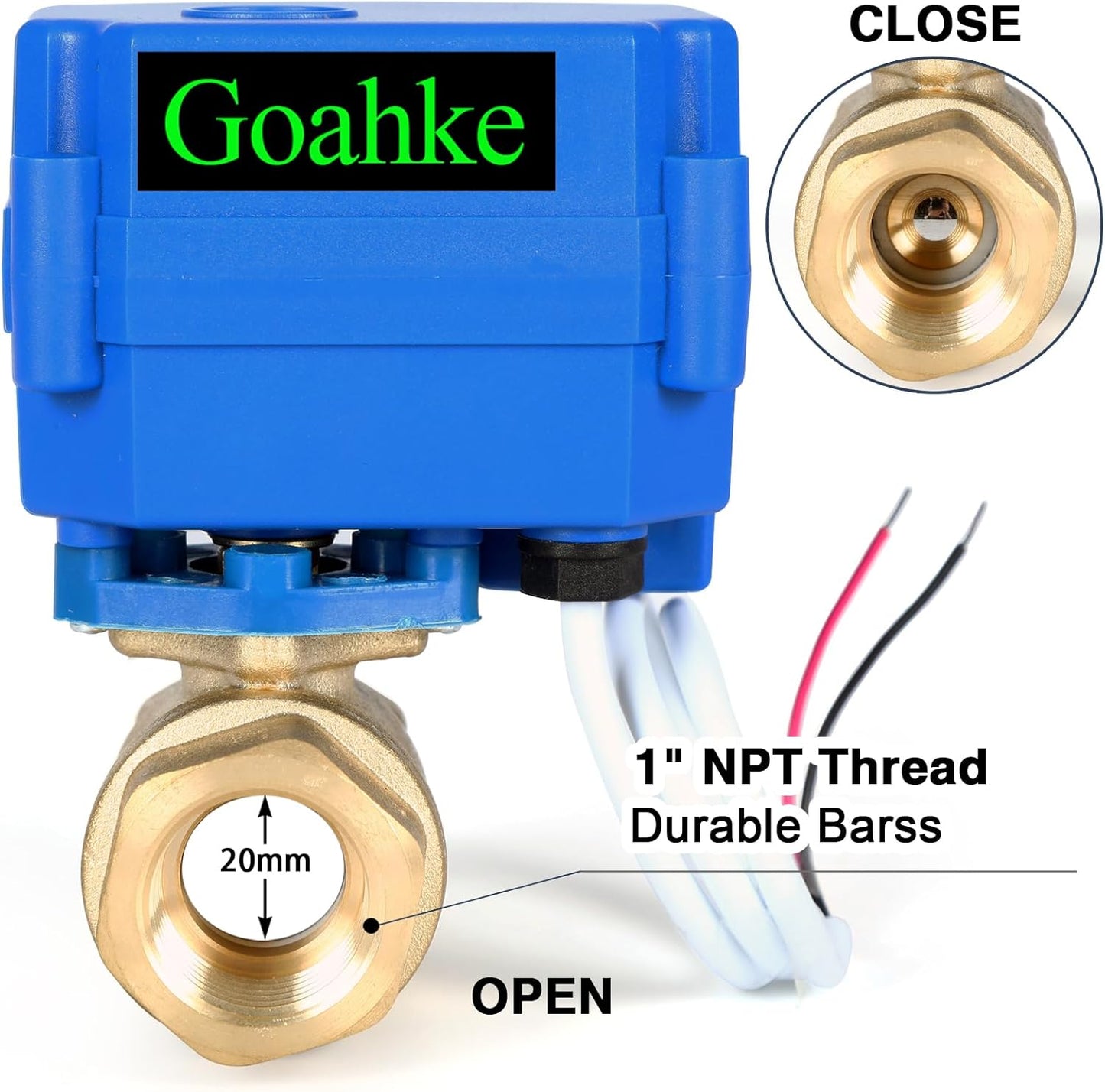 1" Motorized Ball Valve, Brass Ball Valve, Standard Port, 9-24V AC/DC, 2 Wire Auto Return, Electric Shut Off Ball Valves