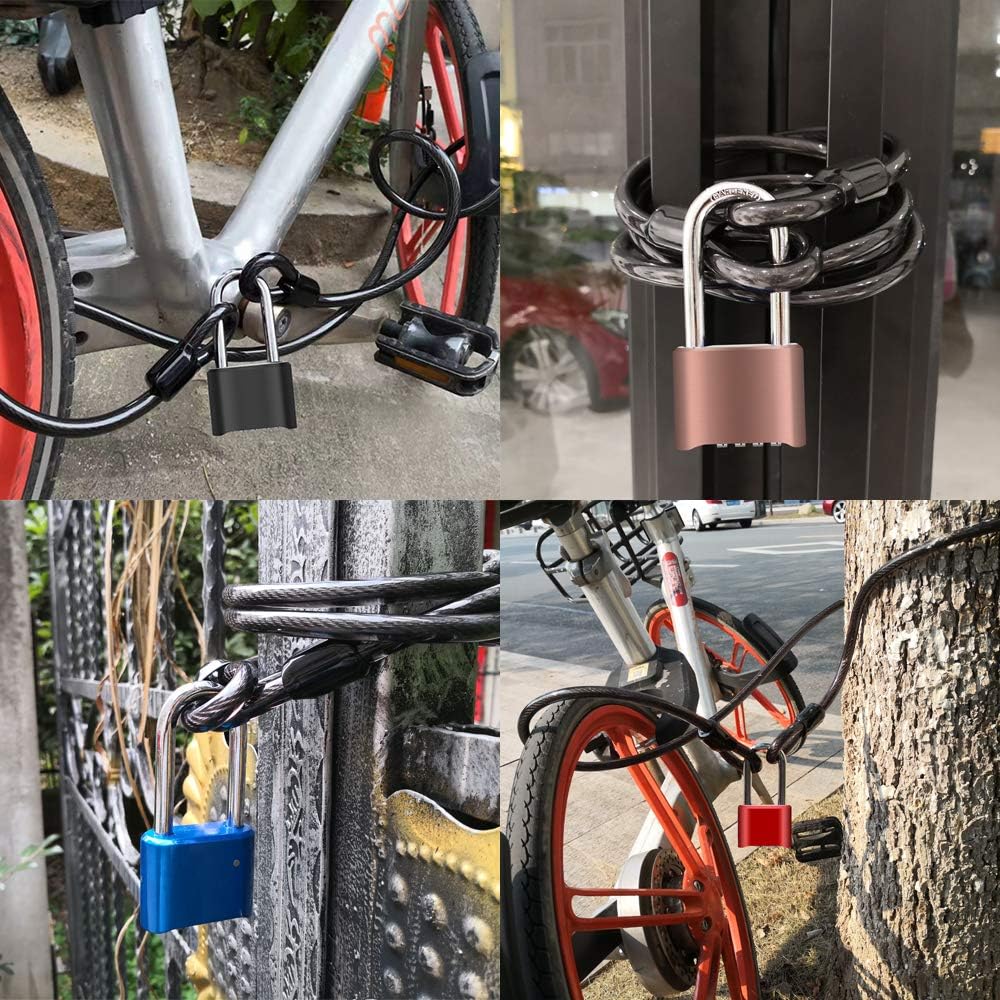 1 Pack disecu Heavy Duty 4 Digit Combination Lock, 2.5 Inch Long Shackle Outdoor Waterproof Padlock with Steel Cable for Bike, Gate, Fence (Black)