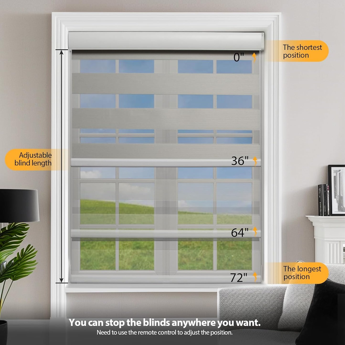 Motorized Blinds with Remote, Cordless Automatic Zebra Shades, Smart Blind for Windows, Grey, 30 x 72