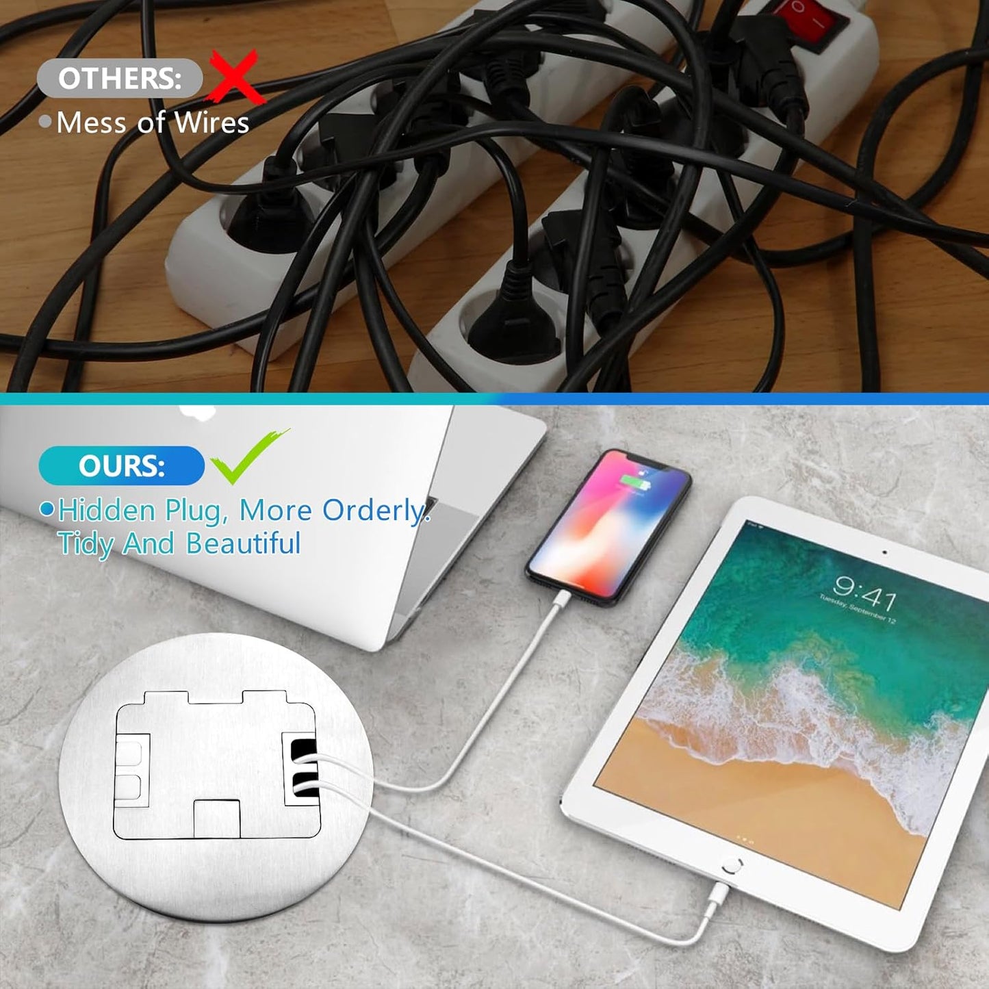 KYHSHJ Recessed Circular Floor Socket Kit with 2 * 20A Receptacle,4.8A*2 USB-A Ports ,Corrosive Resistant Hardware,Silver