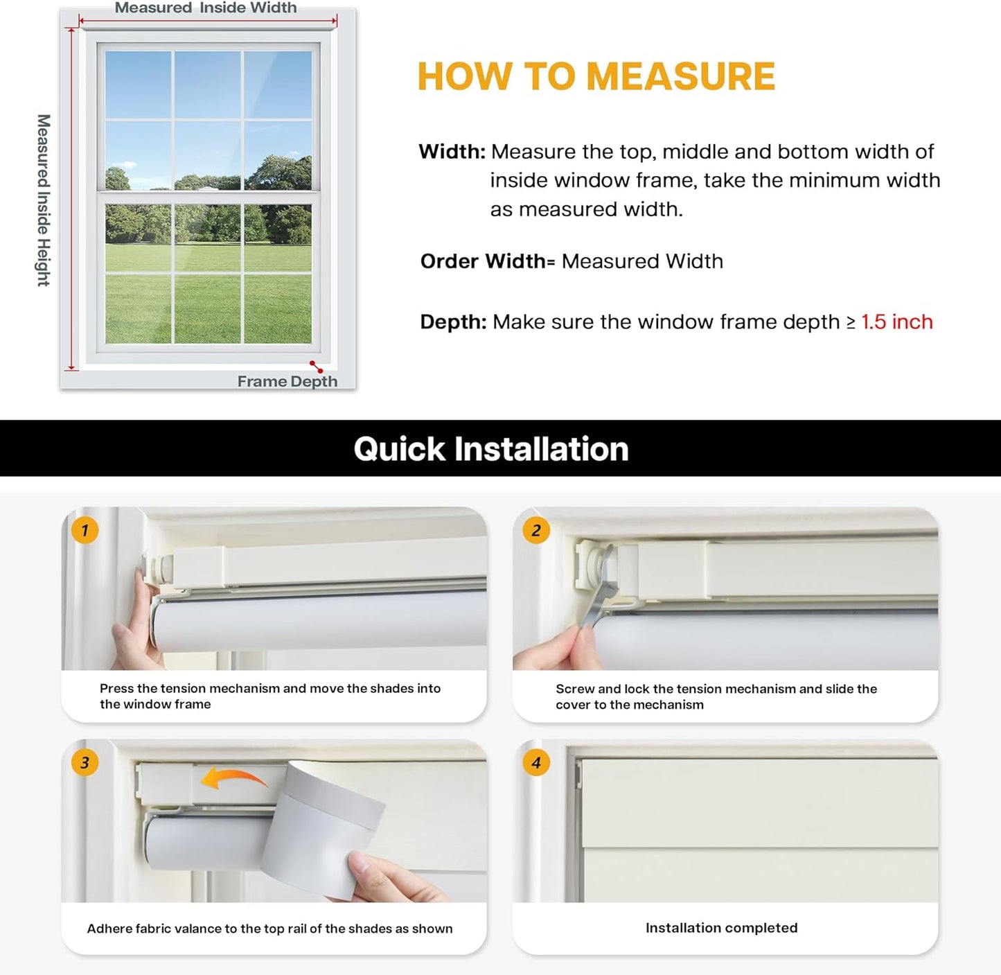 LazBlinds No Drill Blinds for Indoor Windows, Blackout Roller Shades, Cordless Window Blackout Blinds, Thermal Insulated Fabric UV Protection for Home and Office, 31.5" W x 48" H, Dark Coffee