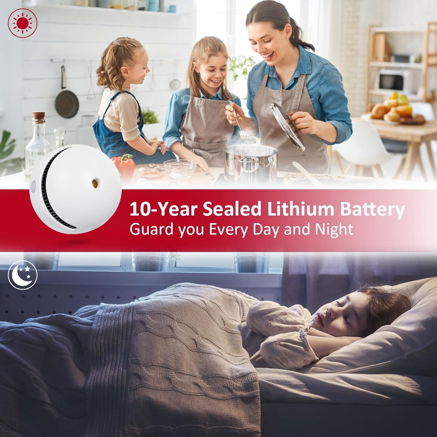 1 Pack Interconnected Smart Smoke Detector Smoke Alarm Bluetooth Real-Time App Alerts, Wi-Fi Smoke Detector Fire Detectors for Home Connectivity & 10-Year Battery Life & Multi-User Binding