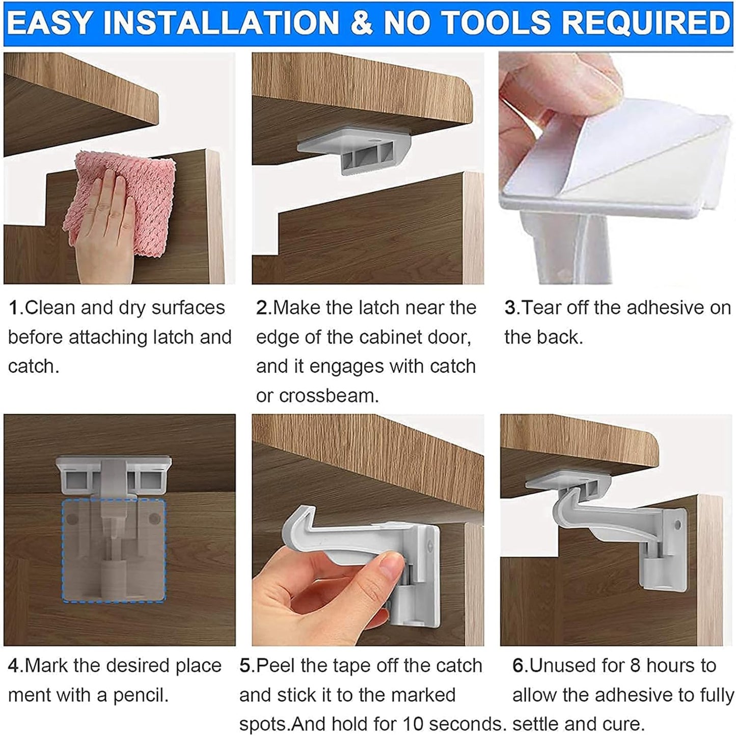 16 Pack Upgraded Invisible Baby Proofing Cabinet Latch Locks – No Drilling & Tools Needed, Fits Most Cabinets & Drawers, Works with Countertop Overhangs, Strong Adhesive for Easy & Secure Installation
