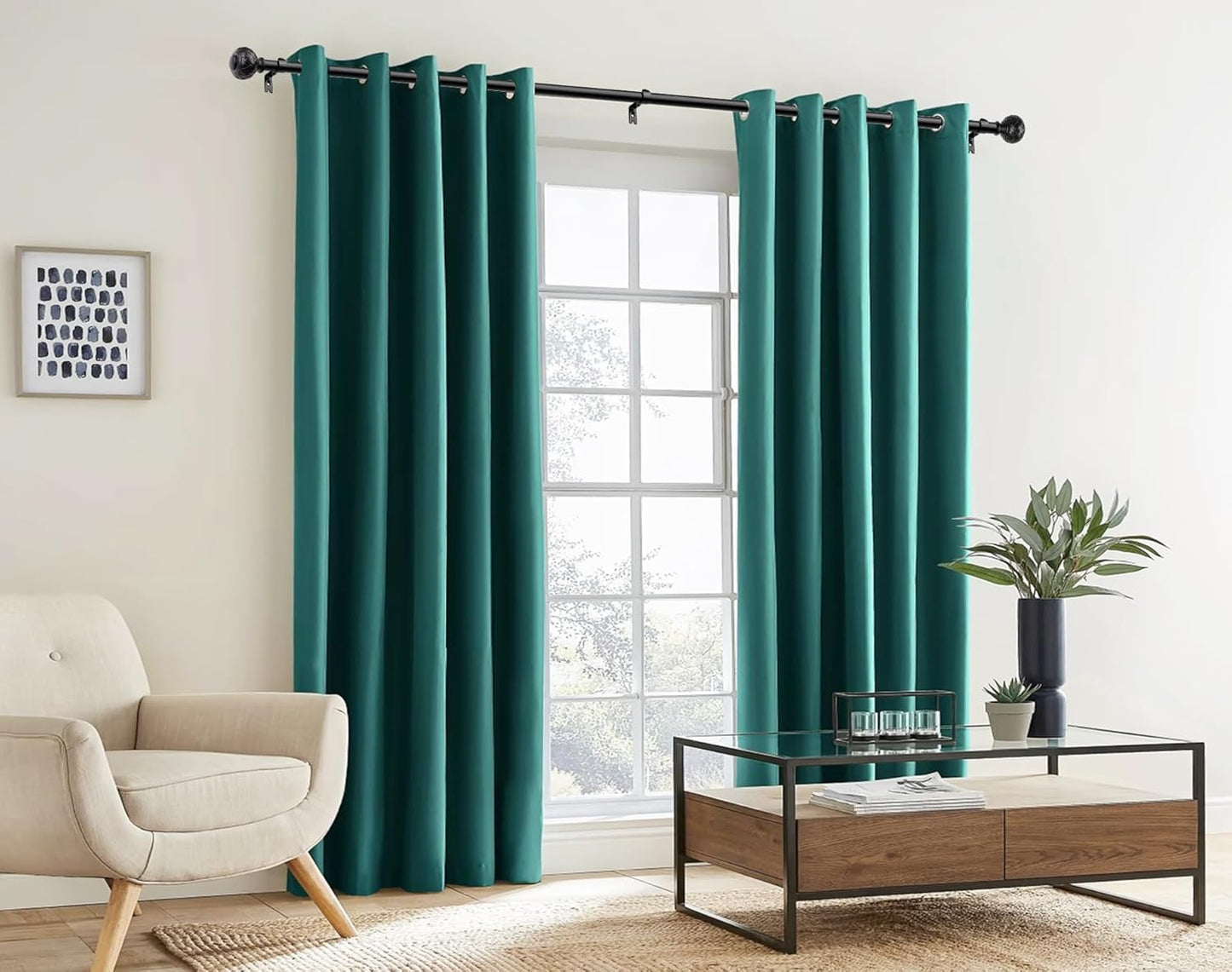 TONIAL Black Curtain Rod 32 to 144 Inches, 7/8 Adjustable Curtain Rods for Windows 20 to 144 Inches, Splicing Drapery Rods Heavy duty with Netted Texture Finials