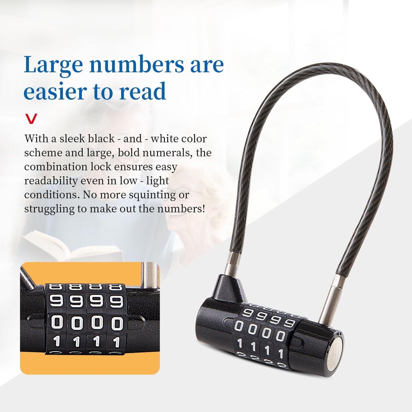 Combination Lock Cable Lock with 4 Digits Cabinet Lock with 9" Durable Cable Ideal for lockers, Gym, gate, Fence, Toolbox, case, hasp Storage and Outdoor(47.6) (9")