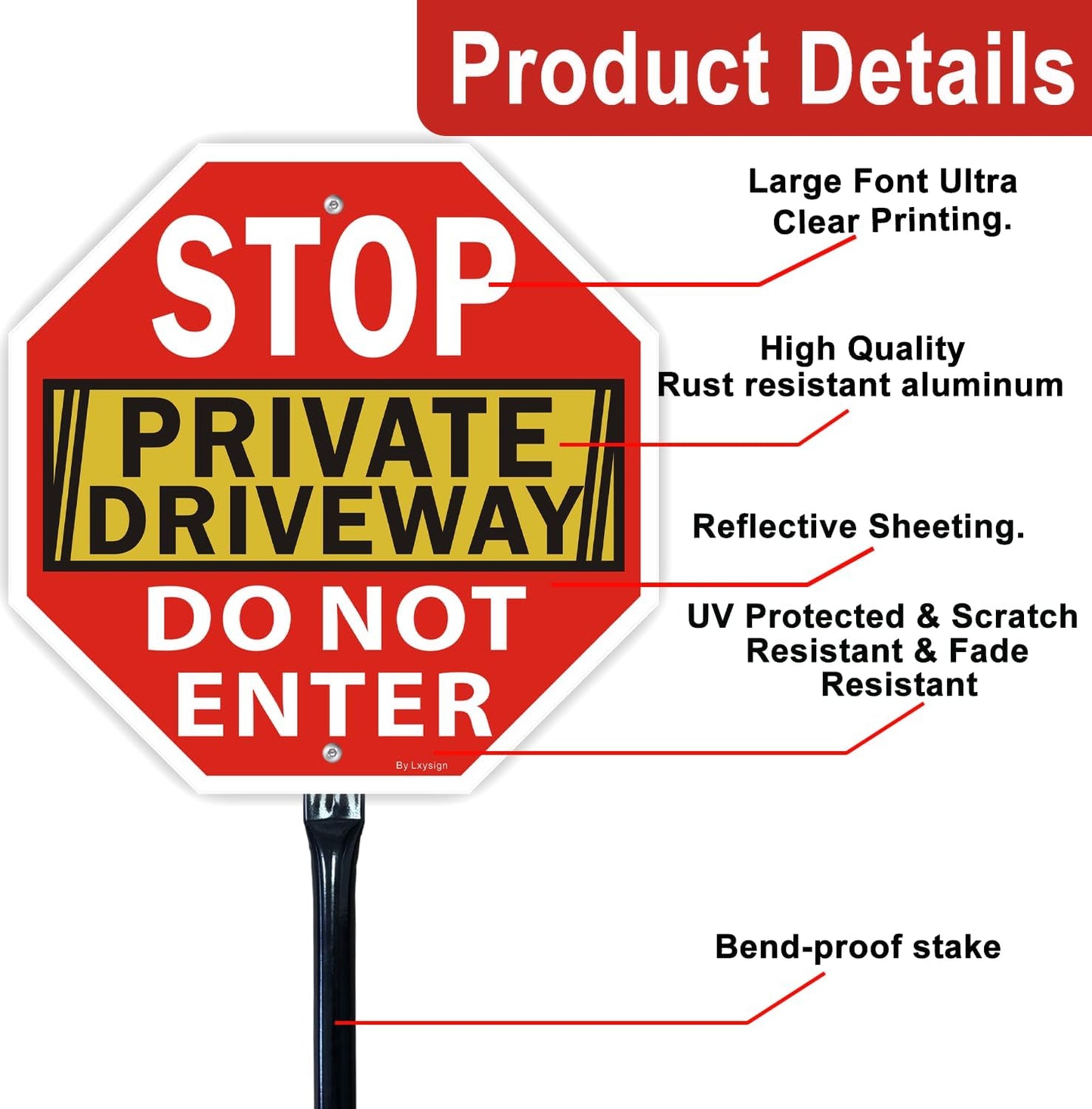 2Pack Stop Sign, Private Driveway Do Not Enter Sign with Stake, 36" Tall, 12" x 12", Reflective Aluminum