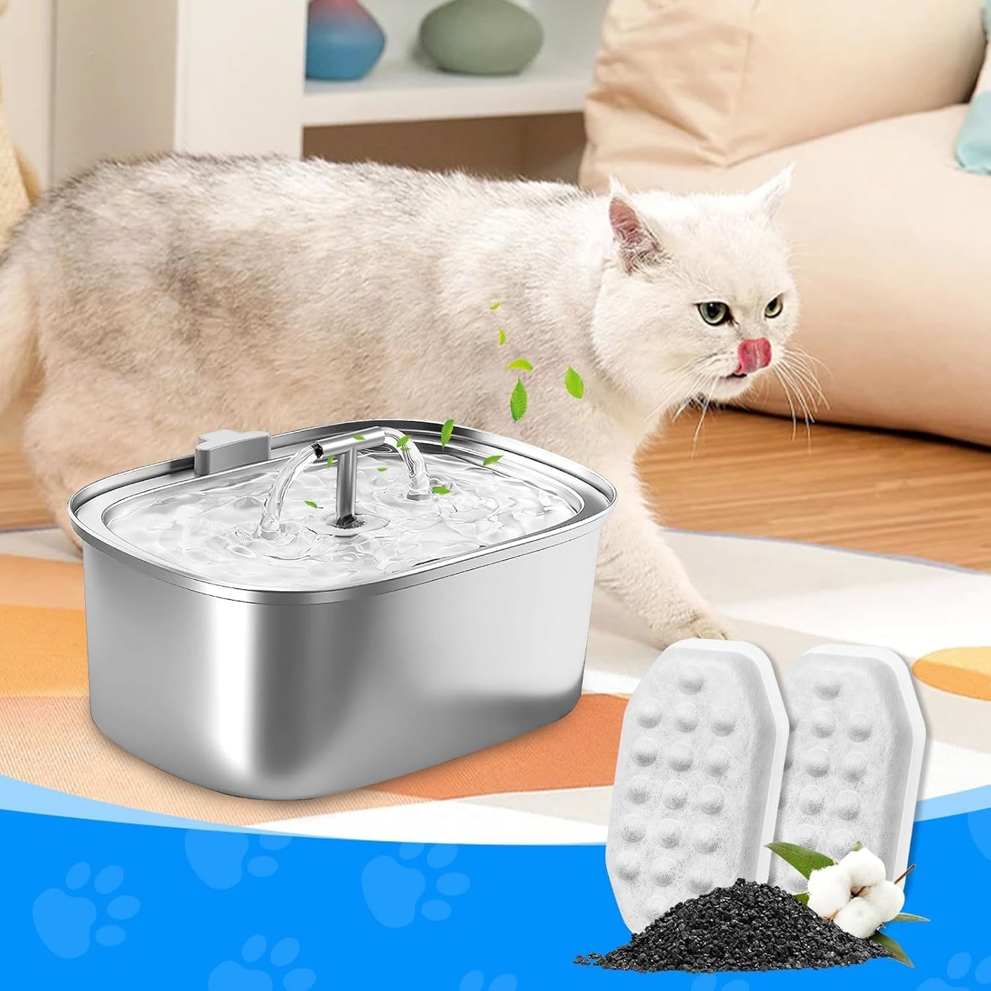 24 Pack Stainless Steel Cat Fountain Filters Compatible with Rellaty & Fit for Neareal Cat Fountain 108oz/3.2L, Replacement for Automatic Pet Fountain Dog Water Dispenser