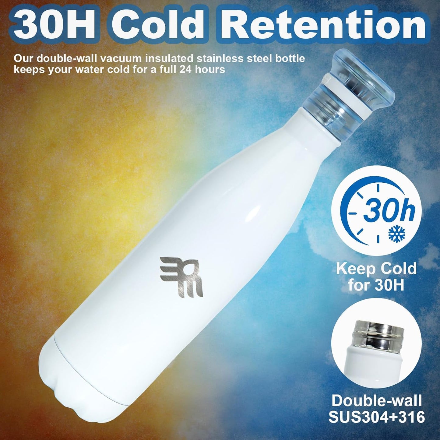 27 oz Smart Self Cleaning Water Large Bottle Artic 304 Stainless Steel Insulated Light Purifying Bottle LED + Activated-Carbon Filter USB-C Rechargeable BPA-Free for Outdoor & Sports