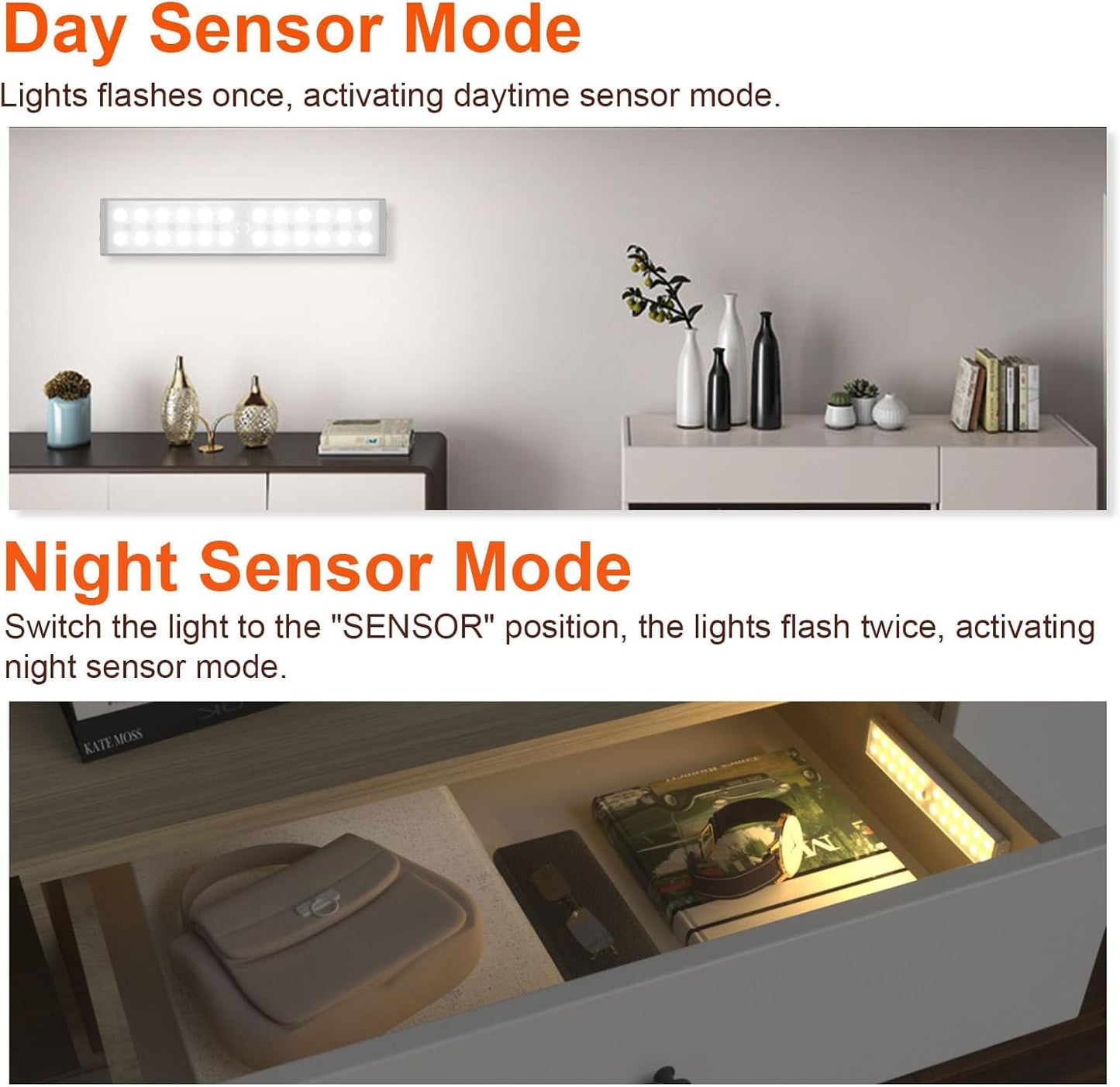 Diomart Under Cabinet Lights, Rechargeable Motion Sensor Light Indoor Night Lights, 58 LED Wireless Under Counter Lighting with Remote Control for Kitchen, Wardrobe, Hallway, Stairs (6 Pcs)