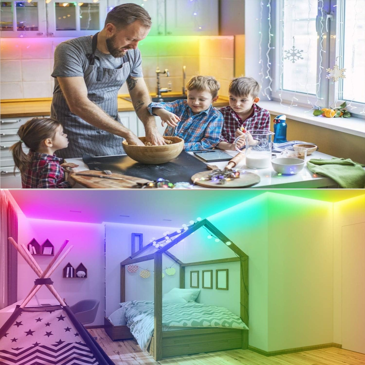 130Ft Led Strip Lights (2 Rolls of 65ft), Music RGB Color Changing,APP Control Strip Lights for Bedroom, Living Room, Kitchen, Party Decorationcontrol (Multi-Colored, 130FT)