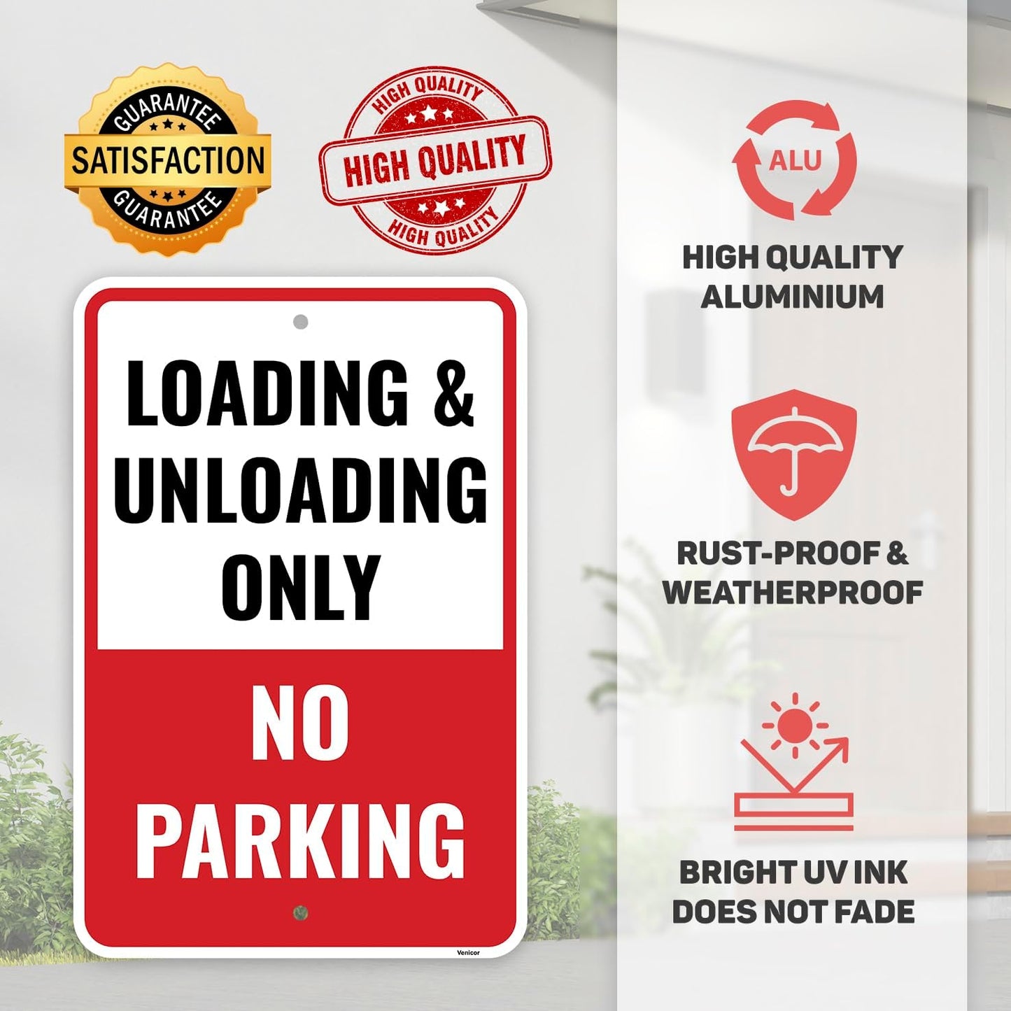 1PC Loading And Unloading Zone No Parking Sign, 18 x 12 Inches - Aluminum