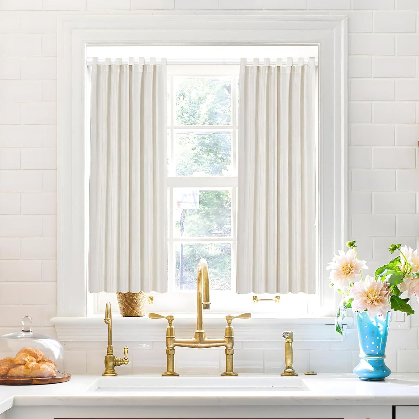 2 Pack Tension Curtain Rod 30 to 64 Inch White Curtain Rod Adjustable Expandable Spring Tension Curtain Rod No Drilling 7/8" Spring Loaded Curtain Rods for Windows Bedroom Closet Doorway Door