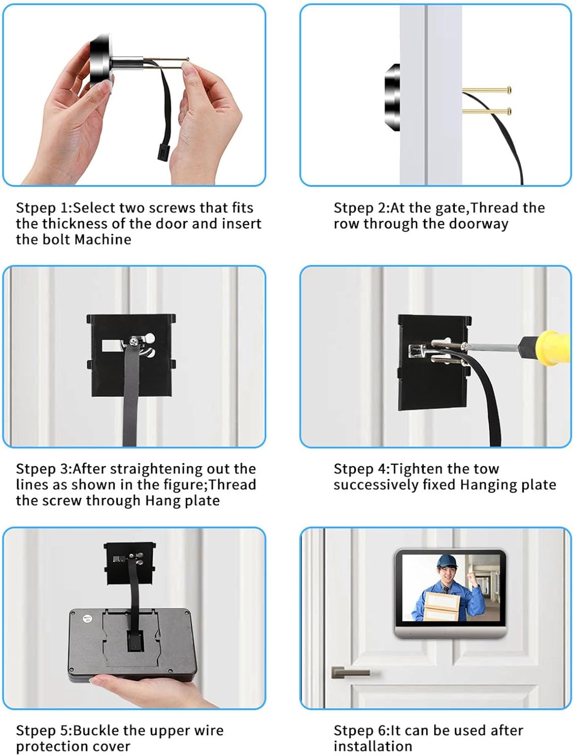 1080P Door Peephole Camera 4.3 inch Smart Visual Intercom Doorbell with Two Way Call, PIR Body Detection, 5000mah Rechargeable Battery Cloud SD