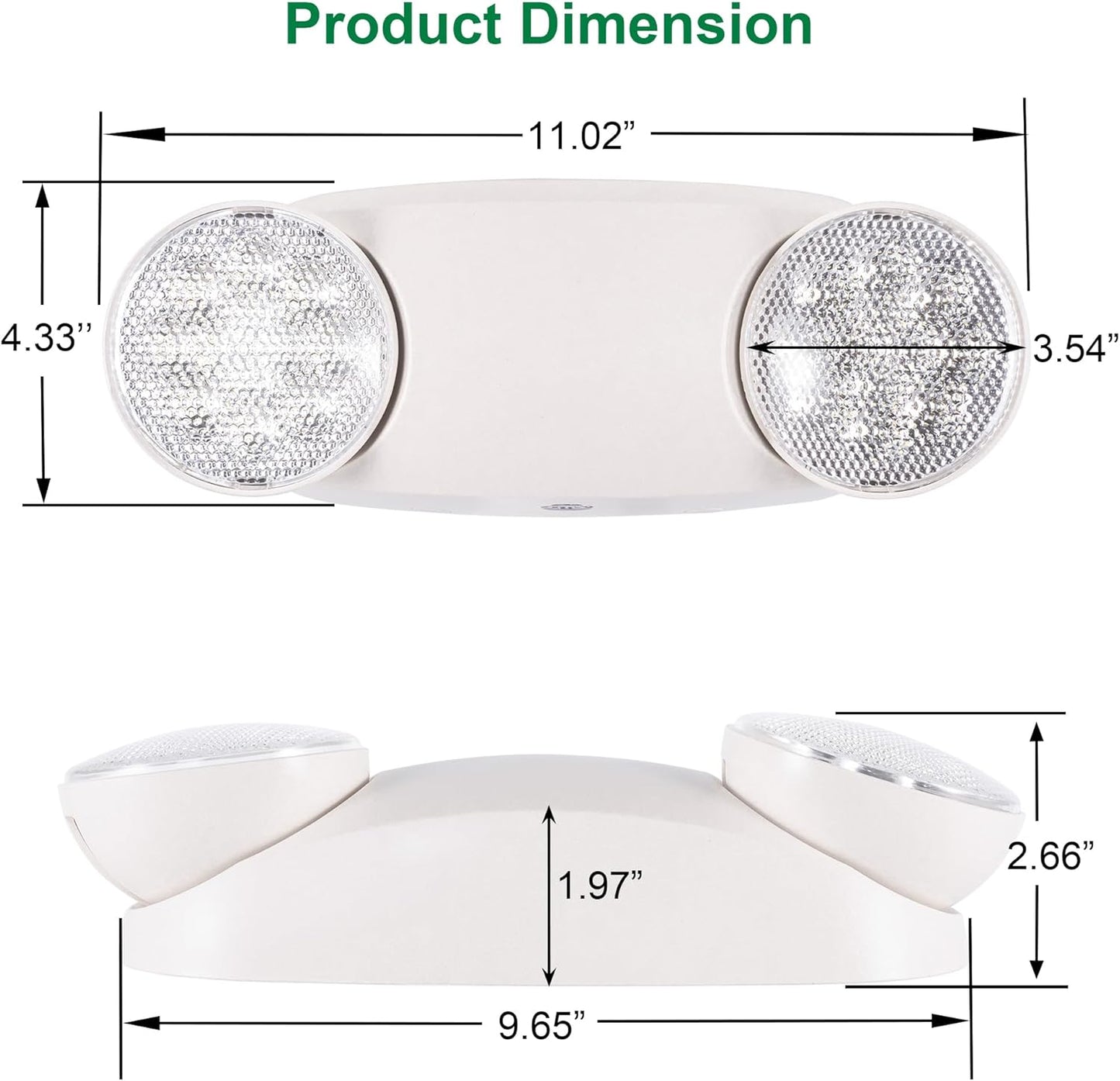 GRUENLICH LED Emergency Light, Exit Lighting Fixtures with 2 LED Bug Eye Heads and Back Up Batteries, UL 924 Qualified, 120/277 Voltage, 2-Pack
