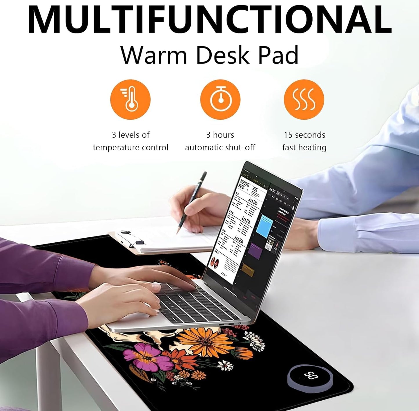 Heated Mouse Pad with 3 Levels Heated & 3 Hours Auto Shut-Off Mouse Pad for Warming Hands in Office Home, 23.6" x 14.2"Large Safe Desk Mat Hand Warmer,Art Skull