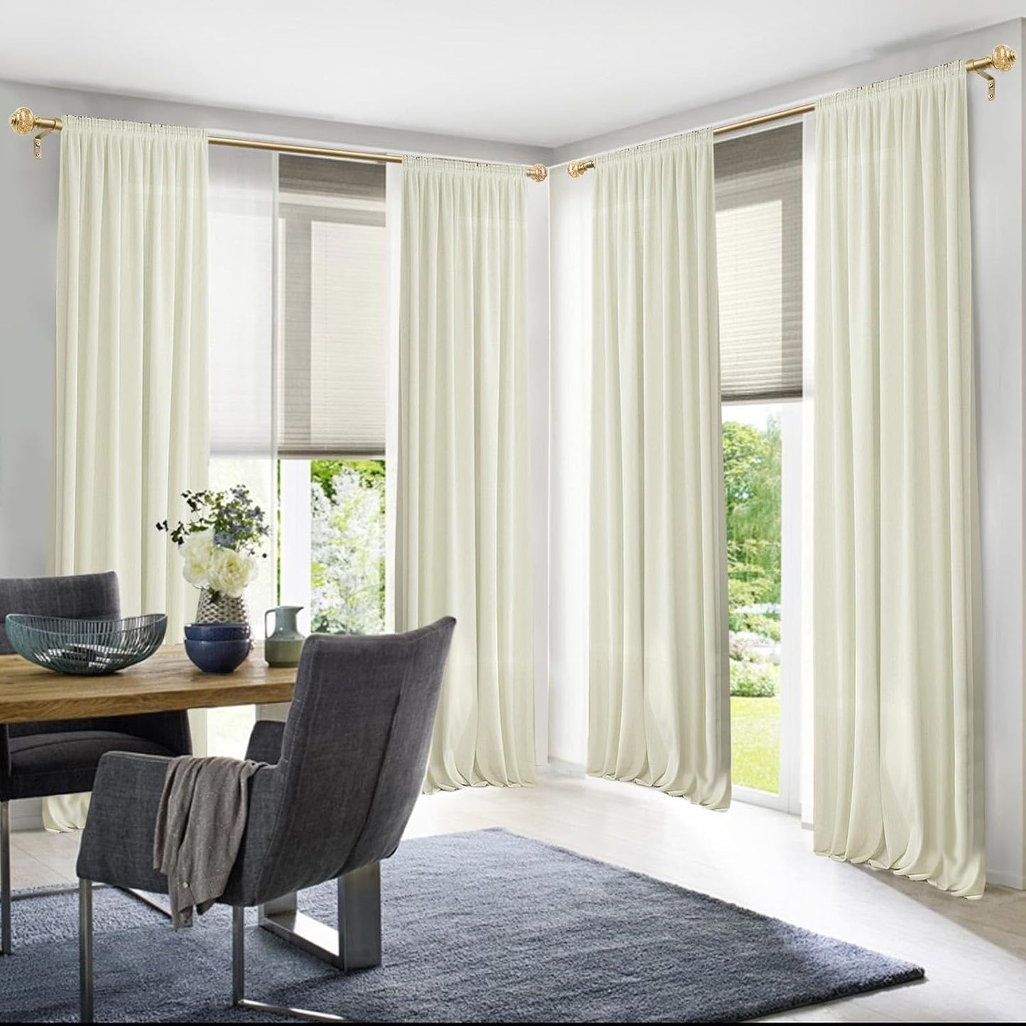 1 Inch Gold Curtain Rods for Windows 36 to 72 Inches (3 to 6 ft), USFOOK Telescoping Single Drapery Rod, Decorative Curtain Rod with Luxury Translucent Finials