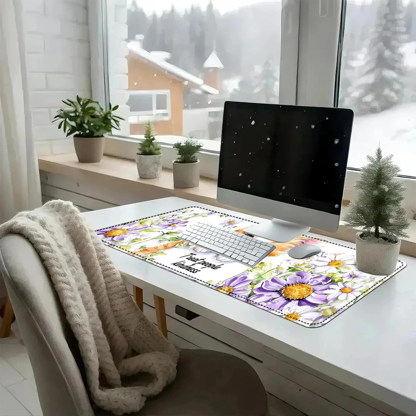 Heated Mouse Pad with 3 Temperature Settings(104°F–122°F),Large 31.5x13 Inch PU Leather Heated Desk Mat,Waterproof Warming Pad for Office,Gaming & Cold Hands Relief,Cute Cat Flower