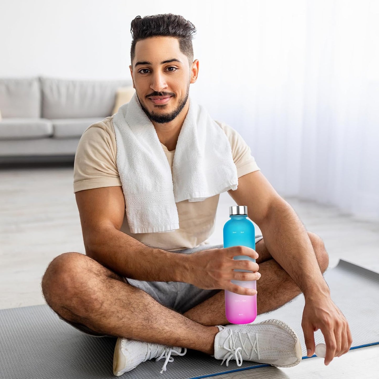 1L(33 oz) daily tracking schedule time hours reminder motivational day goals hydration capacity measured marker tracker plastic wide mouth measurements water bottle