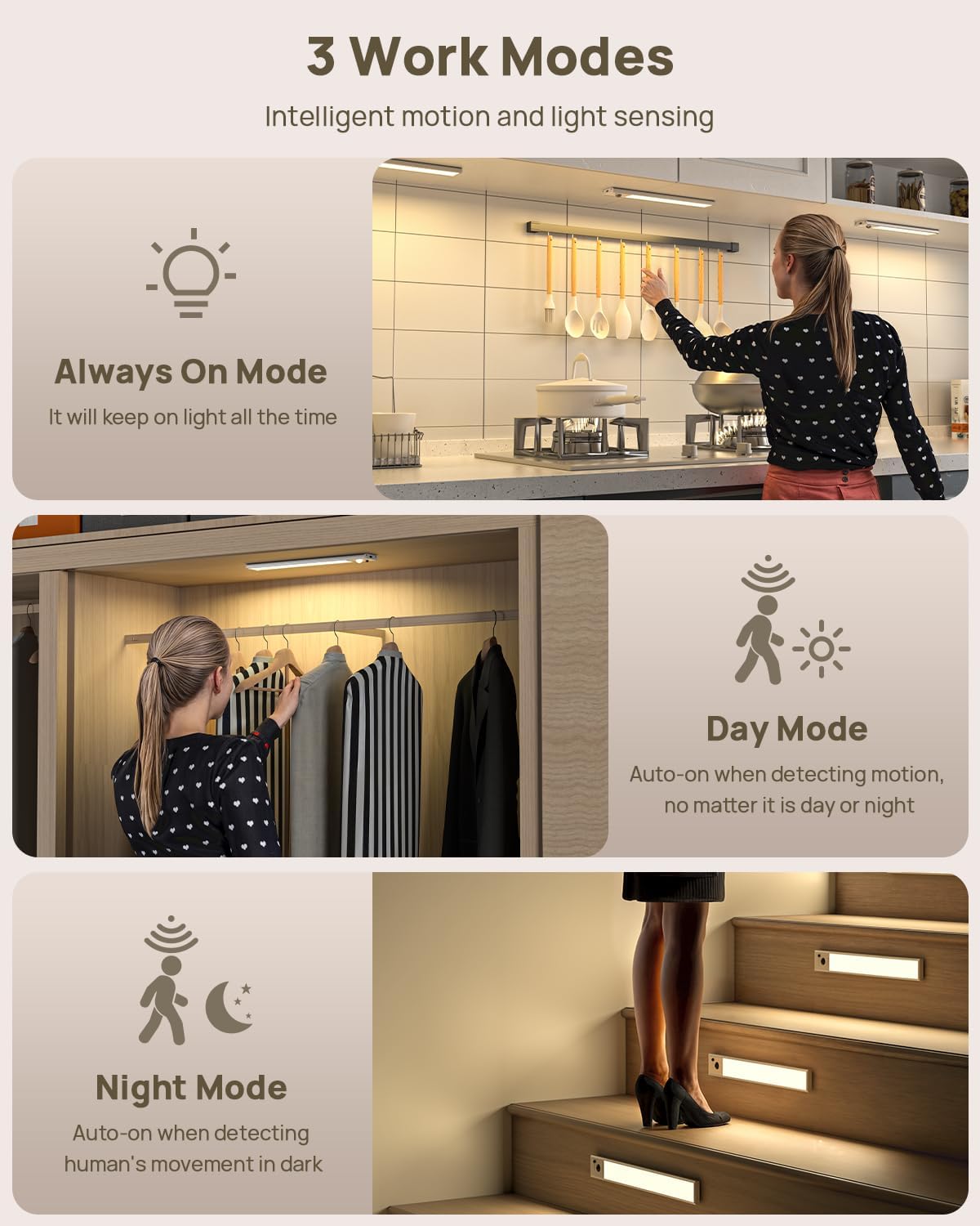 Under Cabinet Lights Wireless,Motion Sensor Light Indoor with Remote Control,2500mAh LED Rechargeable Battery Operated Closet Light,3 Color Temps,Under Counter Lights for Kitchen,Stairs,4 Pack