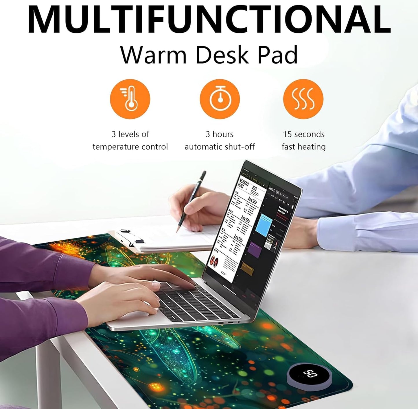 Heated Mouse Pad with 3 Levels Heated & 3 Hours Auto Shut-Off Mouse Pad for Warming Hands in Office Home, 31.5" x 13"Large Safe Desk Mat Hand Warmer,Glowing Dragonfly