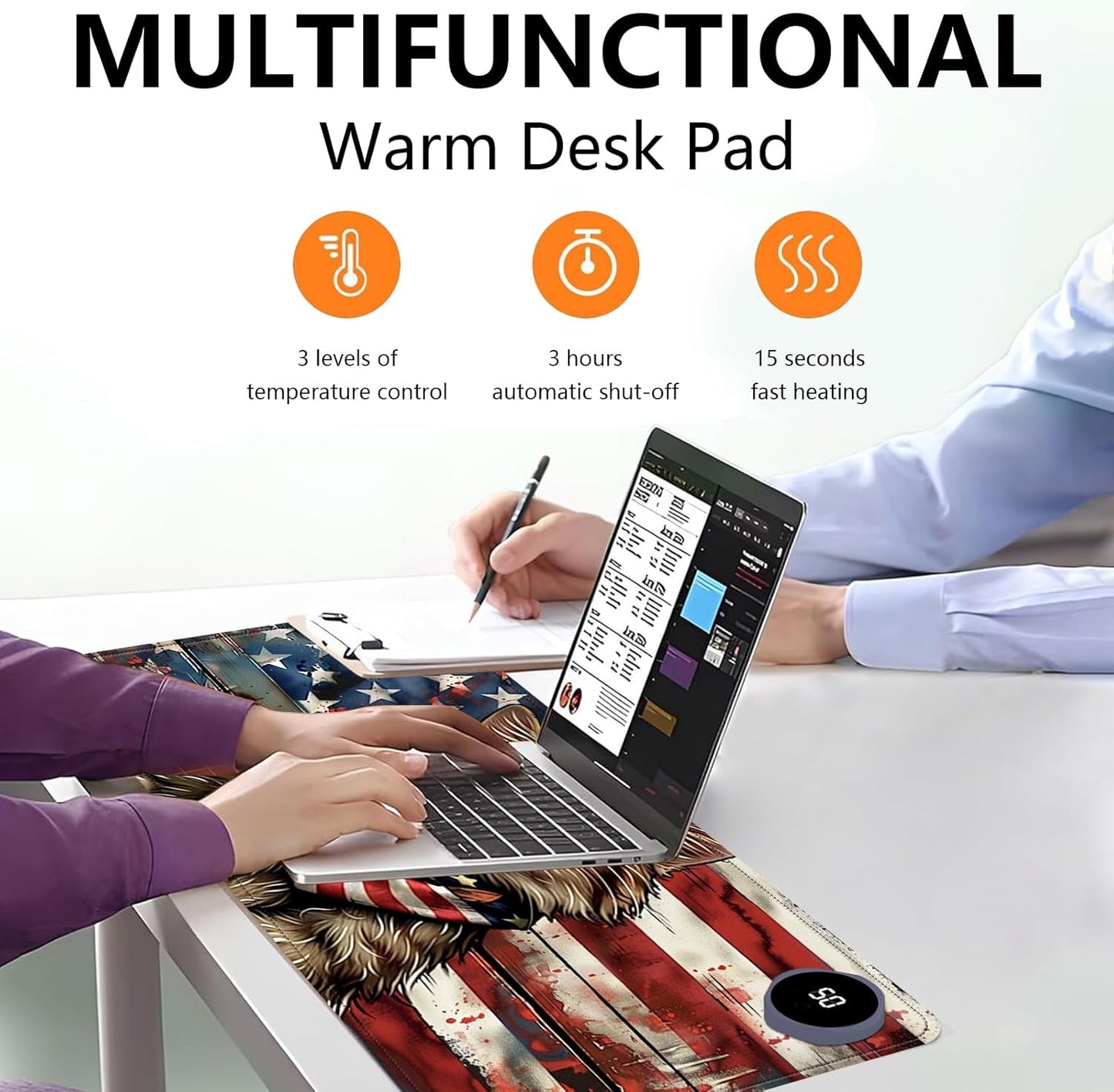 Heated Mouse Pad with 3 Levels Heated & 3 Hours Auto Shut-Off Mouse Pad for Warming Hands in Office Home, 23.6" x 14.2"Large Safe Desk Mat Hand Warmer,Flag Cute Cat