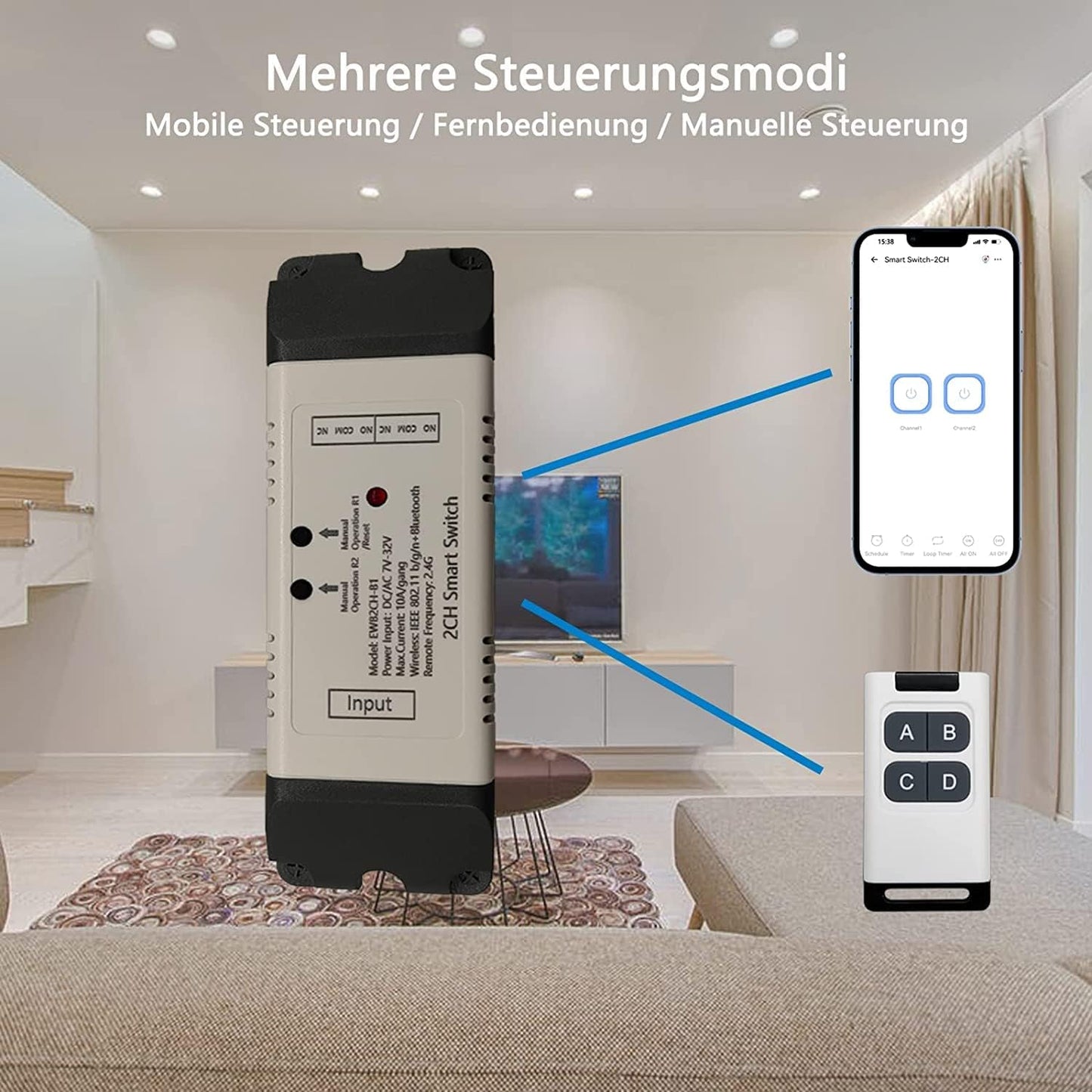 2 Channel EWelink Wireless Switch with Enclosure WiFi Switch Module Remote Control DIY Smart Home Bluetooth Relay 5V/AC85V-250V Power Input Compatible with Alexa Google Home