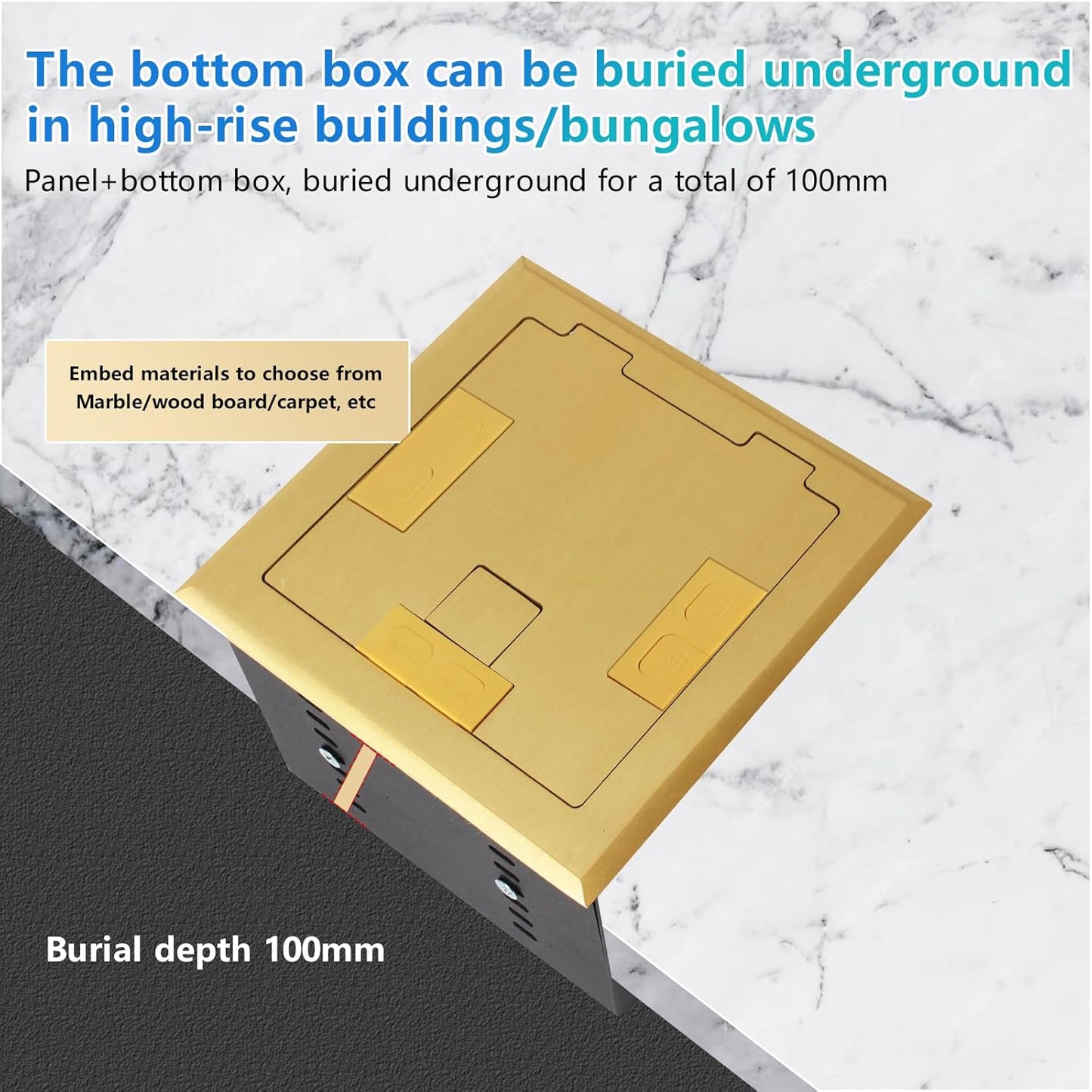 KYHSHJ Recessed Flat Hidden Socket Kit with 20 Amp Stainless Steel TR Receptacle Outlet Stainless+3-Port RJ45 Datacom Receptacle.Internal Height Adjustable,Corrosive Resistant Hardware,Brass