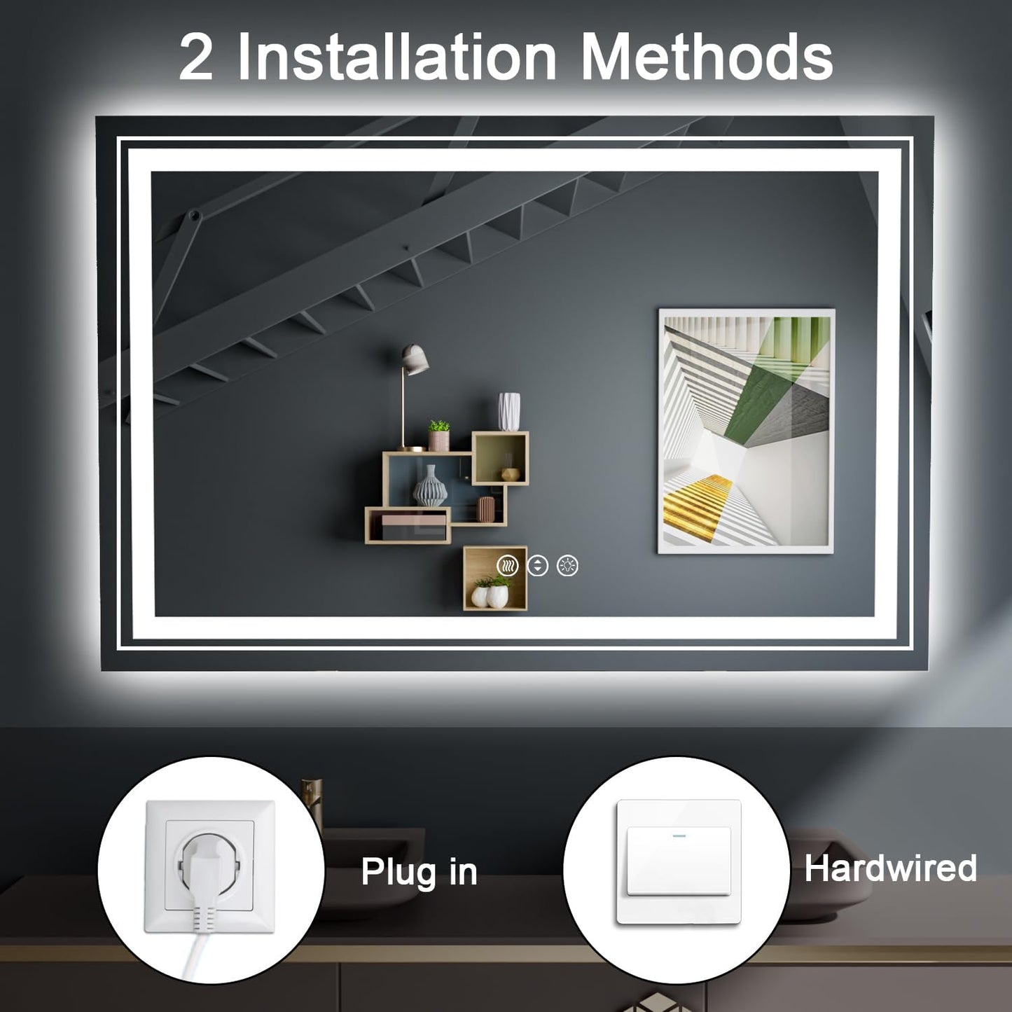 23x35 LED Bathroom Mirror with Front and Backlight, Dimmable Lighted Bathroom Vanity Mirror with Anti-Fog, Memory Function,Tempered Glass(Horizontal/Vertical)