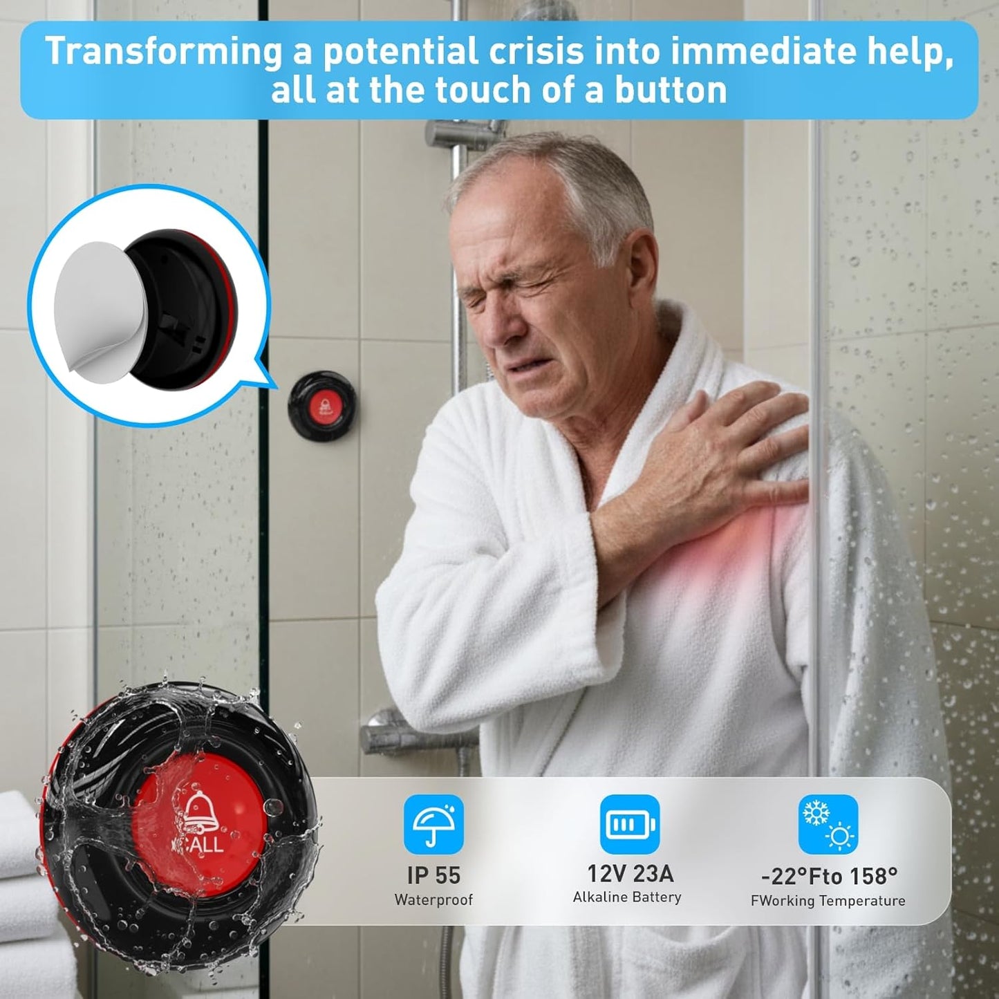 Wi-Fi Caregiver Pager System with Alert Button That Calls Cell Phone - Wireless Nurse Call Button for Elderly, Seniors, Disabled & Kids - 2 SOS Emergency Buttons & 1 Receiver (Only Supports 2.4GHz)
