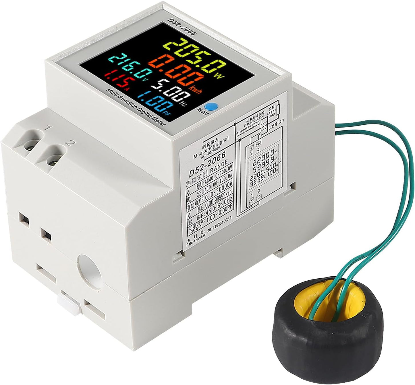 2Pack Single Phase Energy Meter Din Rail Electricity Usage Monitor AC 40-300V 100A Voltmeter Ammeter Watt Kwh Frequency Power Meter External CT 110V