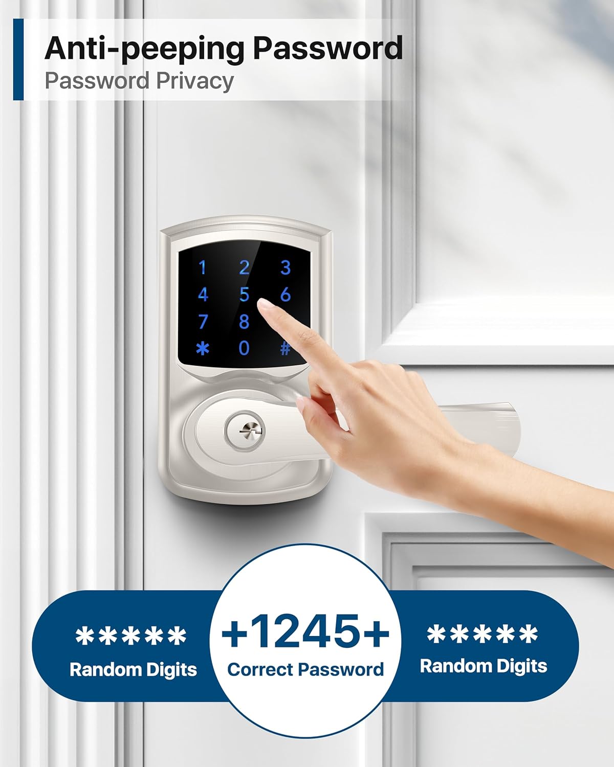 HIDALIFE Keyless Entry Door Lock, Keypad Door-Lock with Handle, Touchscreen, Auto-Locking, Anti-peep Password, Easy to Install for Front Doors, Home, Office, Satin Nickel 2 Pack