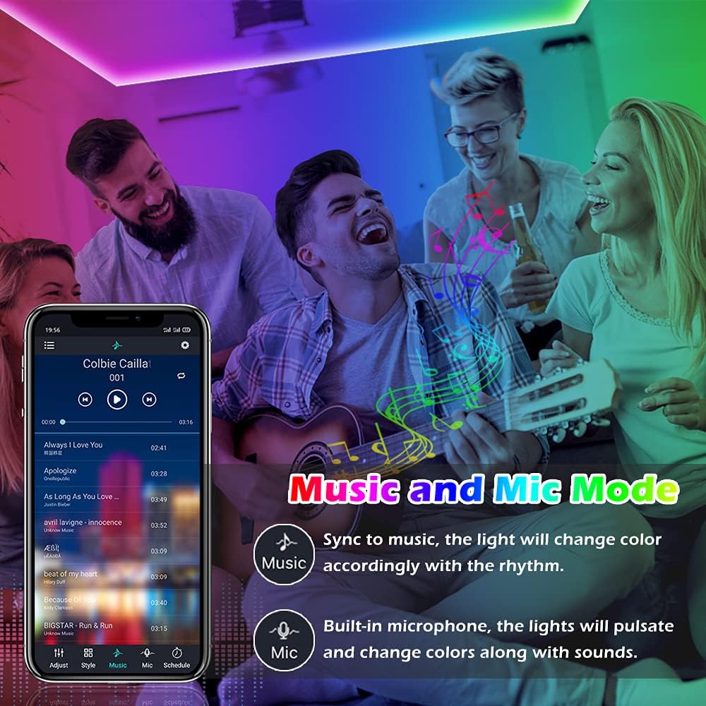 100ft Led Strip Lights,Long Smart Led Light Strips Music Sync 5050 RGB Color Changing Rope Lights,Bluetooth APP/IR Remote/Switch Box Control Led Lights for Bedroom,Home Decoration,Party,Festival