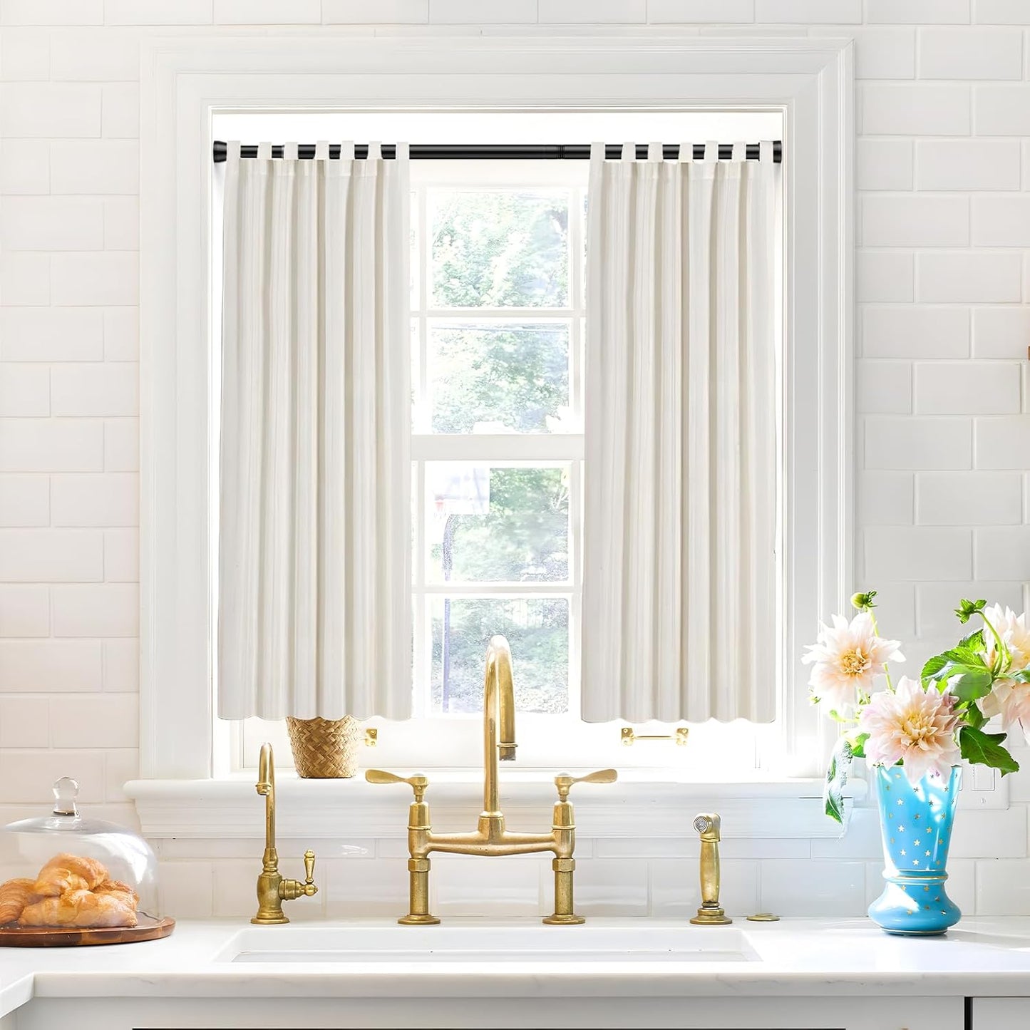 2 Pack Black Shower Curtain Rod 43 To 73 Inch Tension Shower Rod For Bathroom 7/8" Adjustable Spring Curtain Rod No Drilling Black Spring Rod Tension Curtain Rods for Windows Doorway Closet