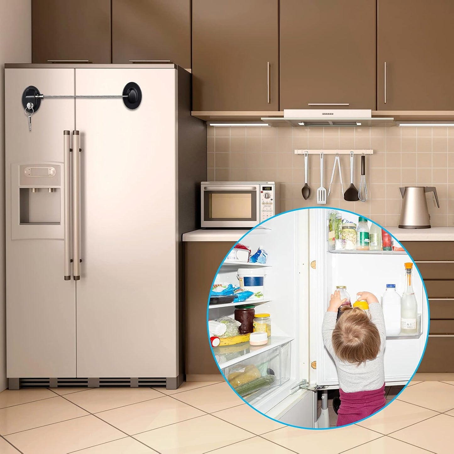 Hotop 4 Pack Cabinet Locks with Keys Mini Fridge Refrigerator Locks for Kids Toddlers Self Adhesive Child and Baby Proofing Safety for Deep Freezer Drawers Doors Latch(Black)