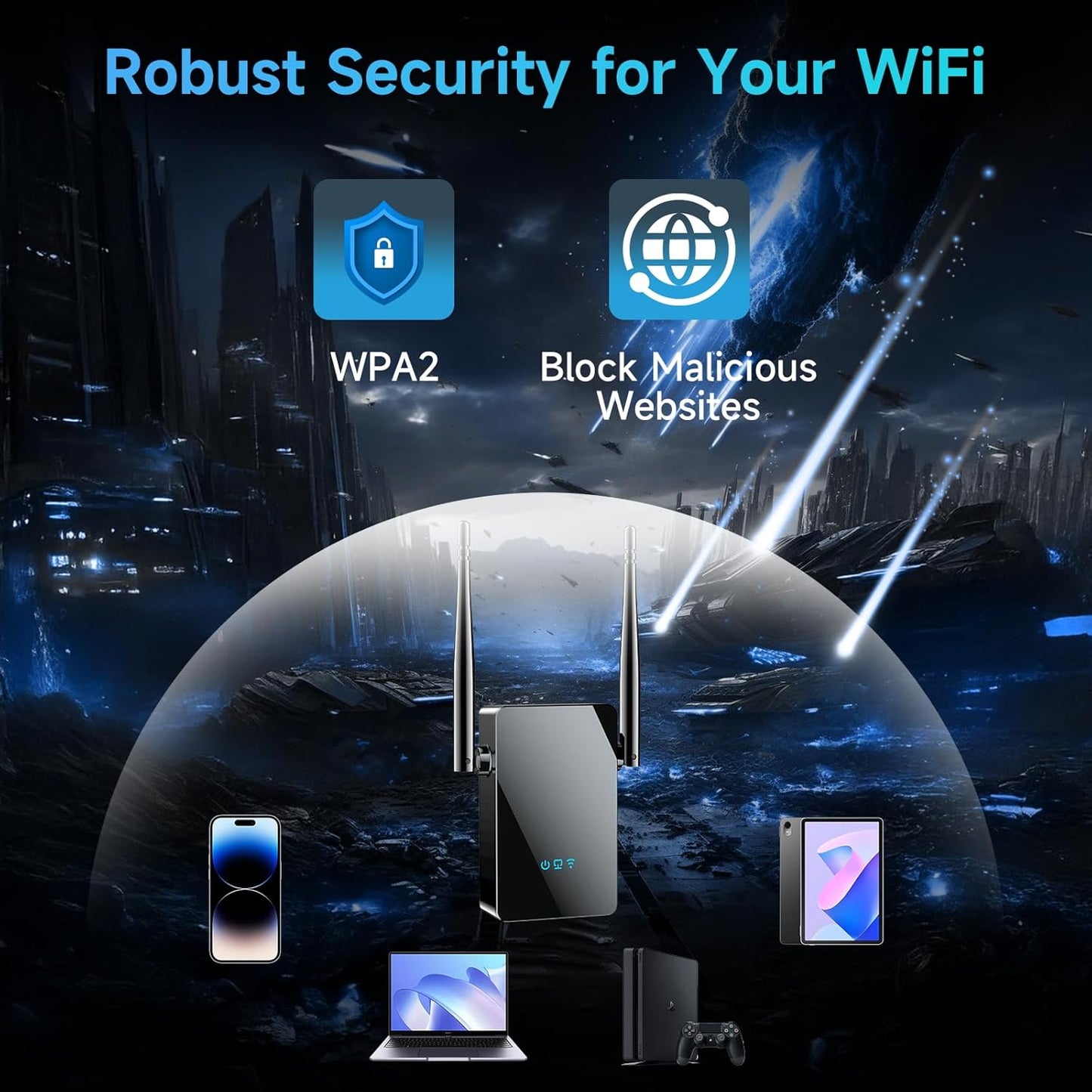 2026 WiFi Extender Signal Booster, New Gen Internet Booster for Home, 4X Faster, Covers up to 10,000 sq.ft, Wi-Fi Repeater with Ethernet Port, Wireless Long Range Amplifier, Easy Setup (Black)