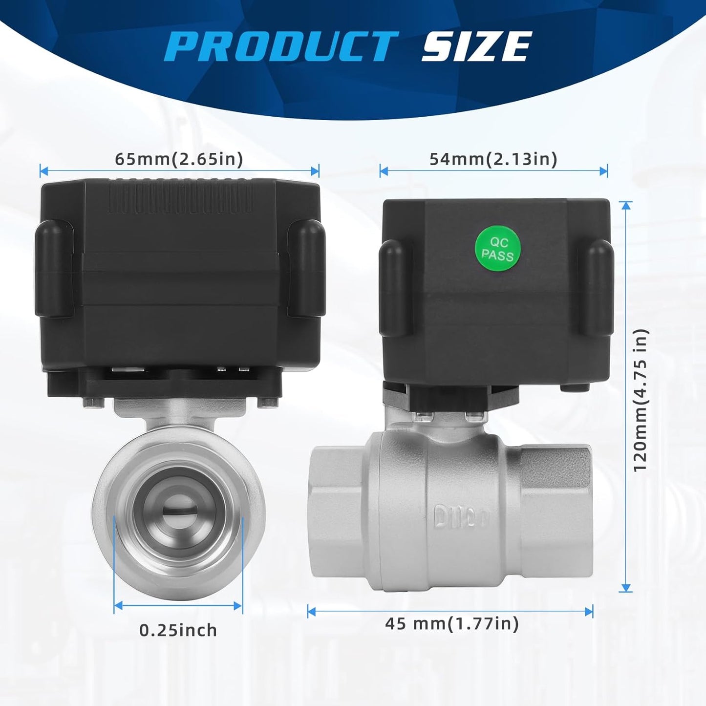 1/4" Motorized Ball Valve - 9-24V AC/DC Automatic Ball Valve,2 Wire Auto Return Electric Water Valve with Full Port,Stainless Steel