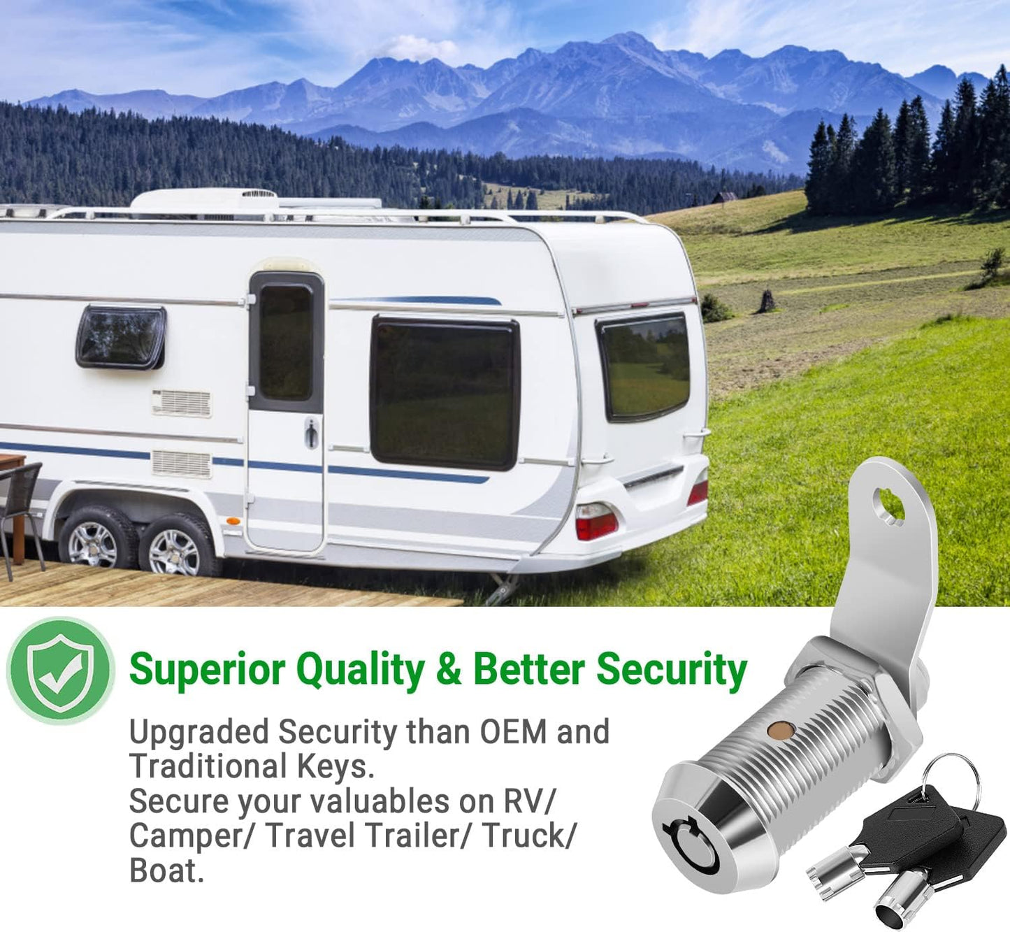 2 Pack Cabinet Lock with Keys, 1-1/8” RV Storage Locks Keyed Alike, RV Locks for Storage Door, Camper Cabinet Toolbox RV Cam Locks with Manual