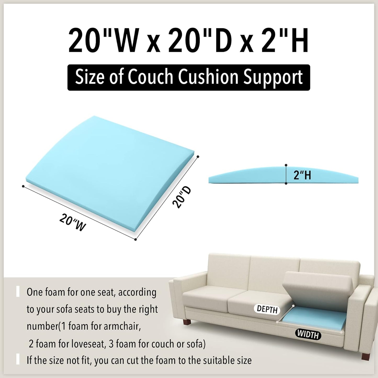 Tromlycs Couch Sofa Cushion Support for Sagging Seat Arched Furniture Seat Under Cushion Sag Repair Set of 2