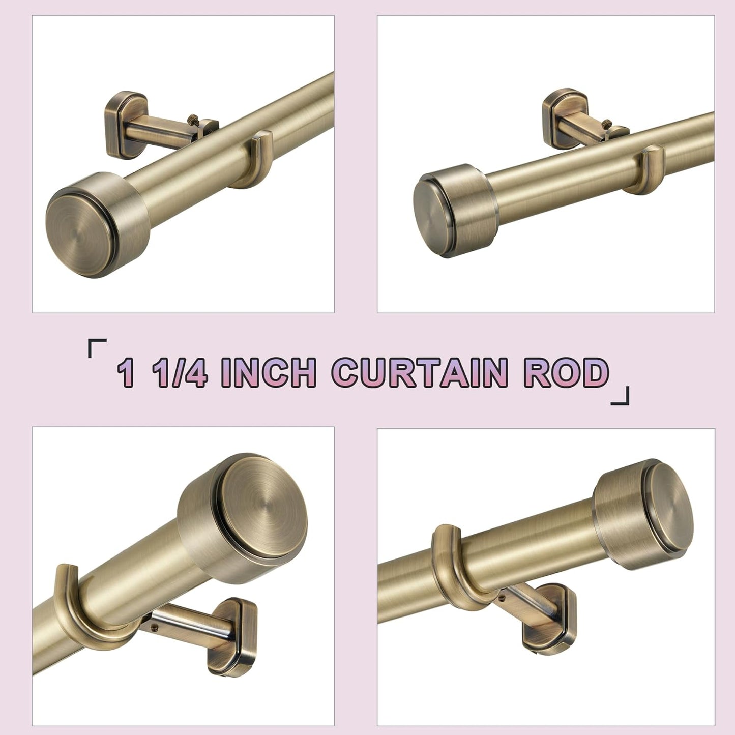 Heavy Duty Curtain Rods,1 1/4" Large Diameter Premium Nonadjustable Curtain Rod,54in/4.5ft Custom Window Treatment Rods with Durable Aluminum Brackets and End Caps,Antique Bronze Finish