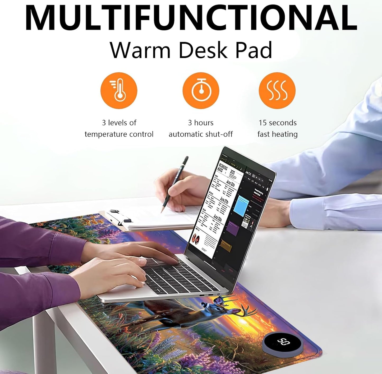Heated Mouse Pad with 3 Levels Heated & 3 Hours Auto Shut-Off Mouse Pad for Warming Hands in Office Home, 31.5" x 13"Large Safe Desk Mat Hand Warmer,Elk Lavender