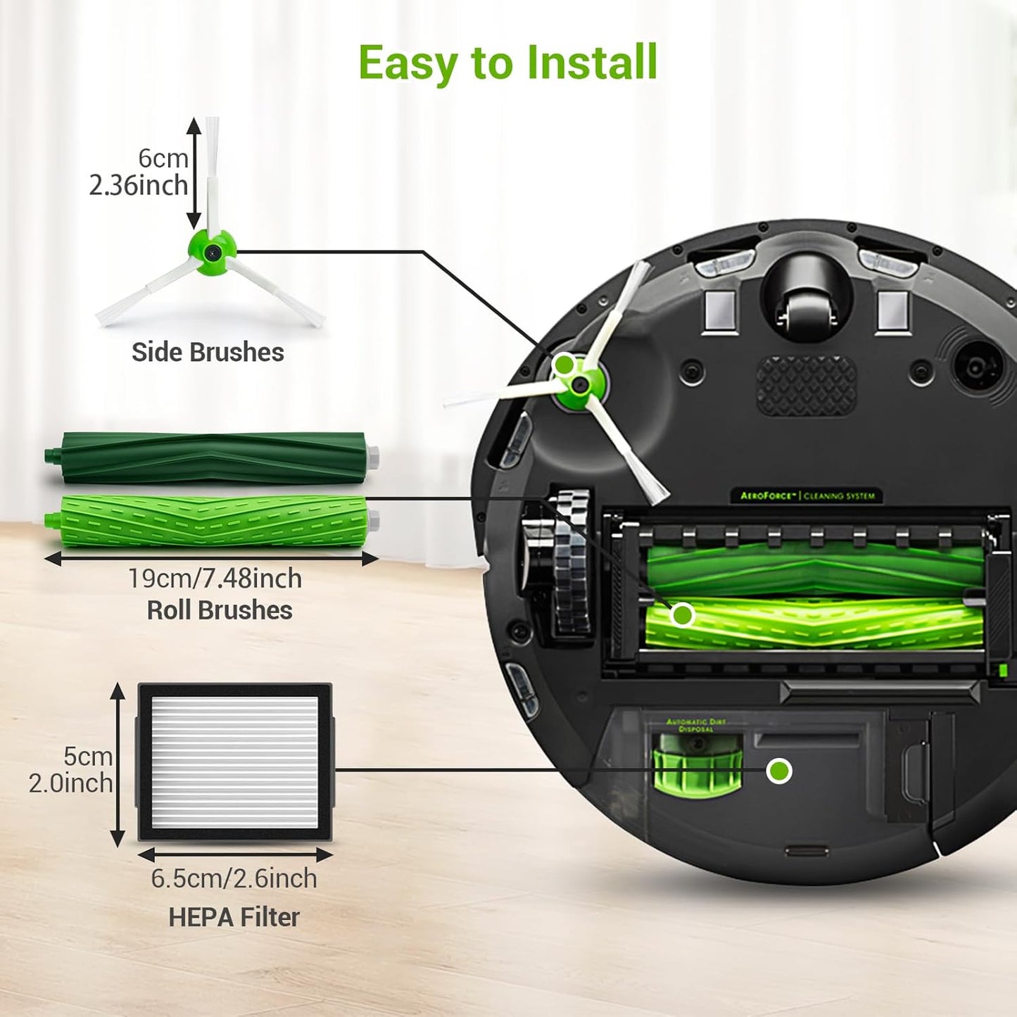 22 Replacement Parts for iRobot Roomba i7 i7+ i2 i3 i3+ i4 i4+ i6 i6+ i8 i8+ J7 J7+ J9 E5 E6 E7 I,E & J Series Vacuum Cleaner,8 HEPA 8 Side Brushes 4 Rubber Roller Brush,1 Clean Brush