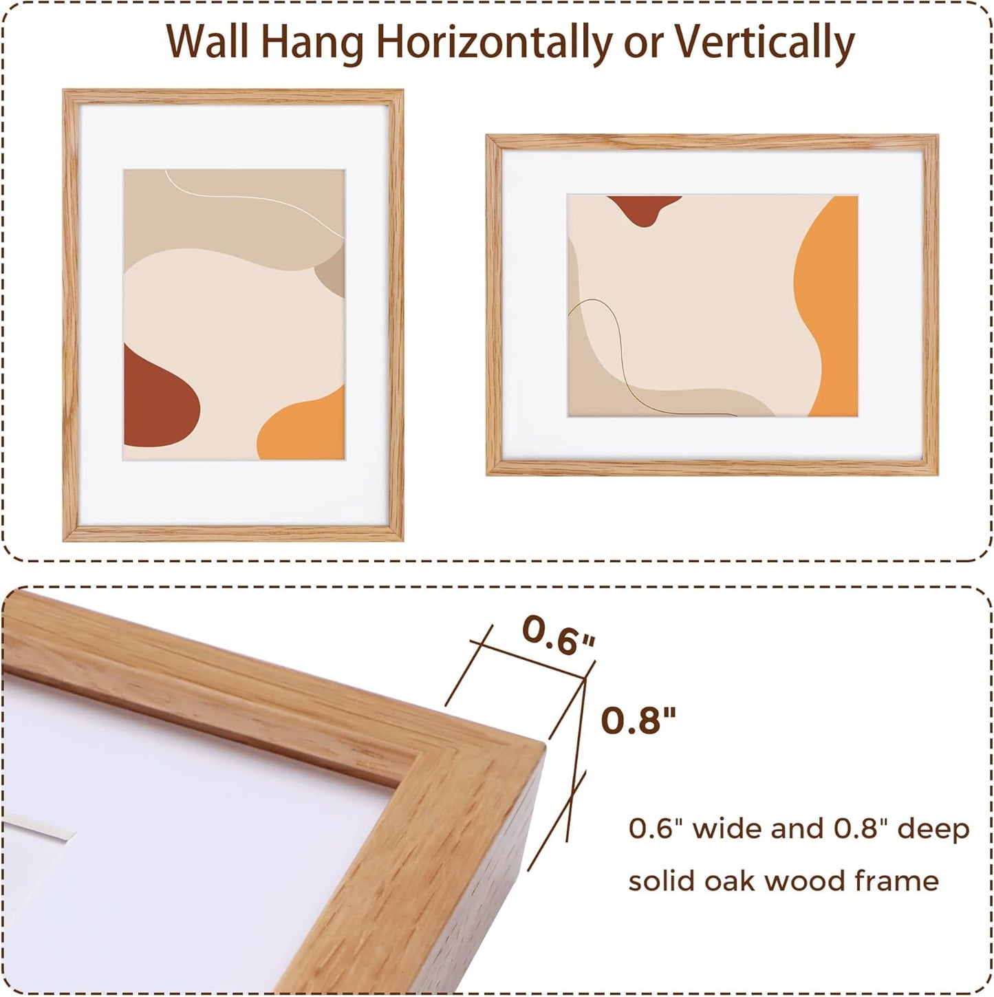 12x16 Picture Frame, Solid Oak Wood 12 x 16 Frame for Wall, 12 by 16 Picture Frames with Real Glass, 12x16 Frame Matted to 8.5x11, Rusitic Wood 12"x16" Poster Frame, Natural Oak Color, 1 Pack