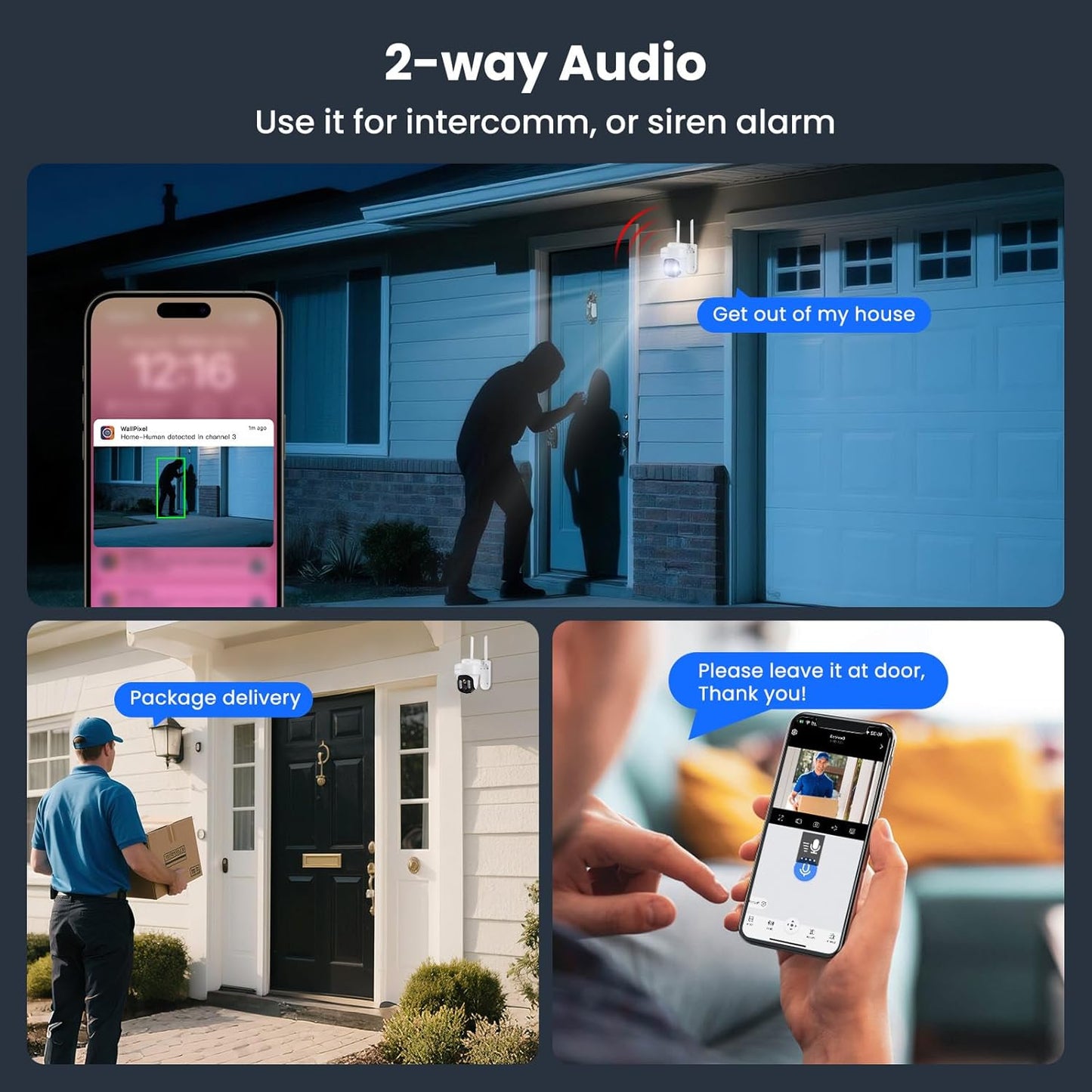 XMARTO 10X Zoom WiFi6 Security Camera System Wireless Outdoor/Indoor, 10CH 4K NVR with 4X 2K HD Dual Lens Cameras with Auto Tracking, 1TB HDD (Plug-in 24/7 Surveillance, Long Range WiFi)