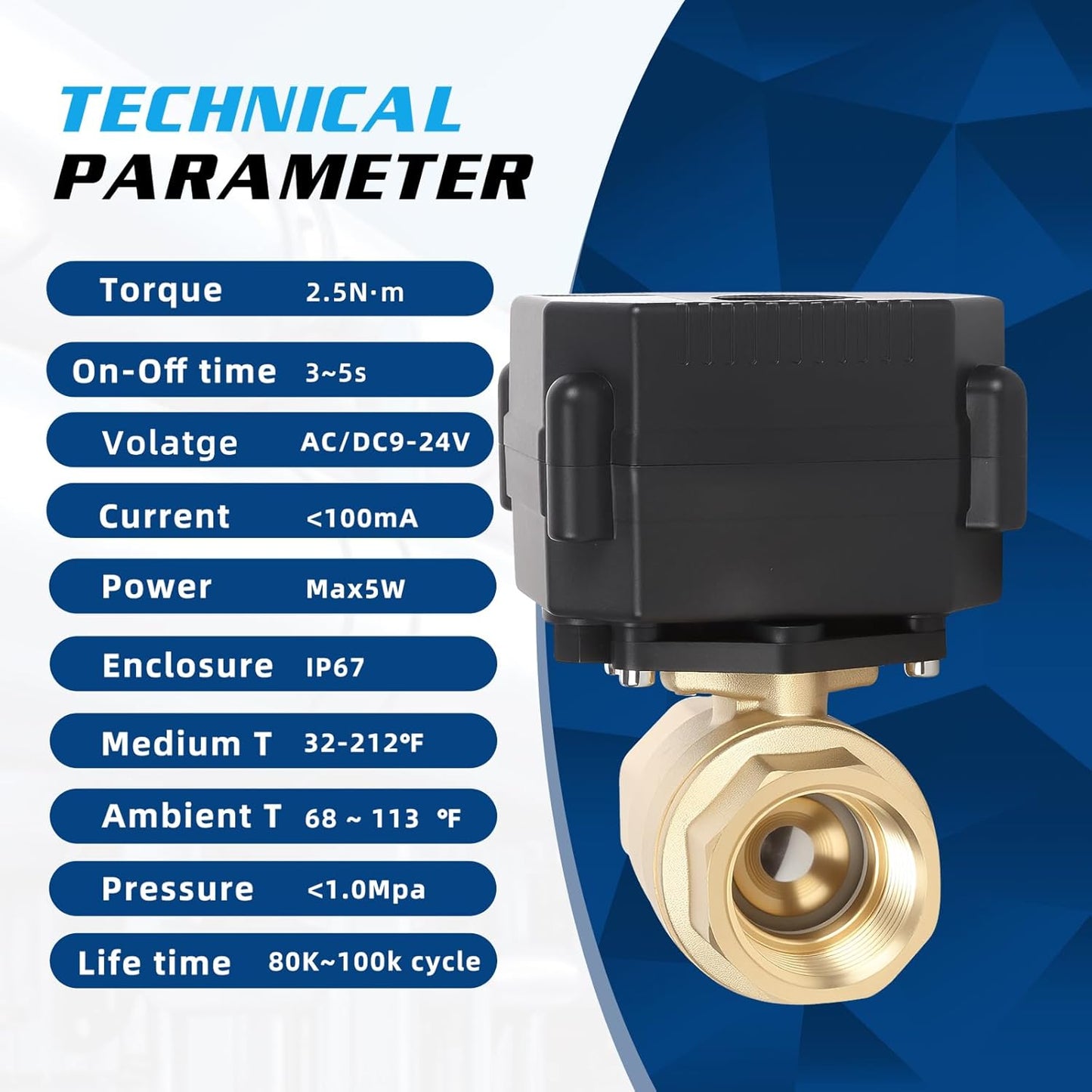 1" Motorized Ball Valve Brass - 2 Wire Auto Return Electric Water Valve with Full Port, 9-24V AC/DC Automatic Ball Valve